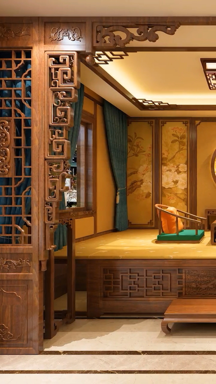 中式设计暖阁,很温馨哦!乌金木大炕结实耐用-度小视