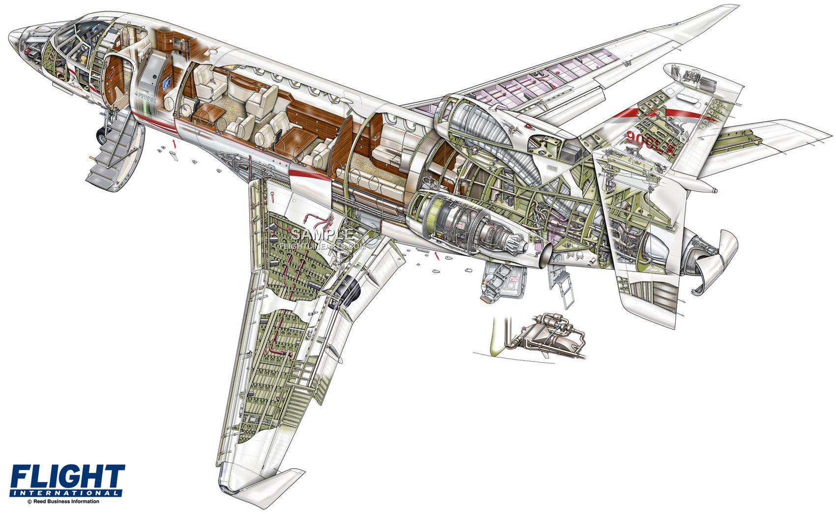 23个型号各国土豪才买得起的私人行政飞机结构剖视图