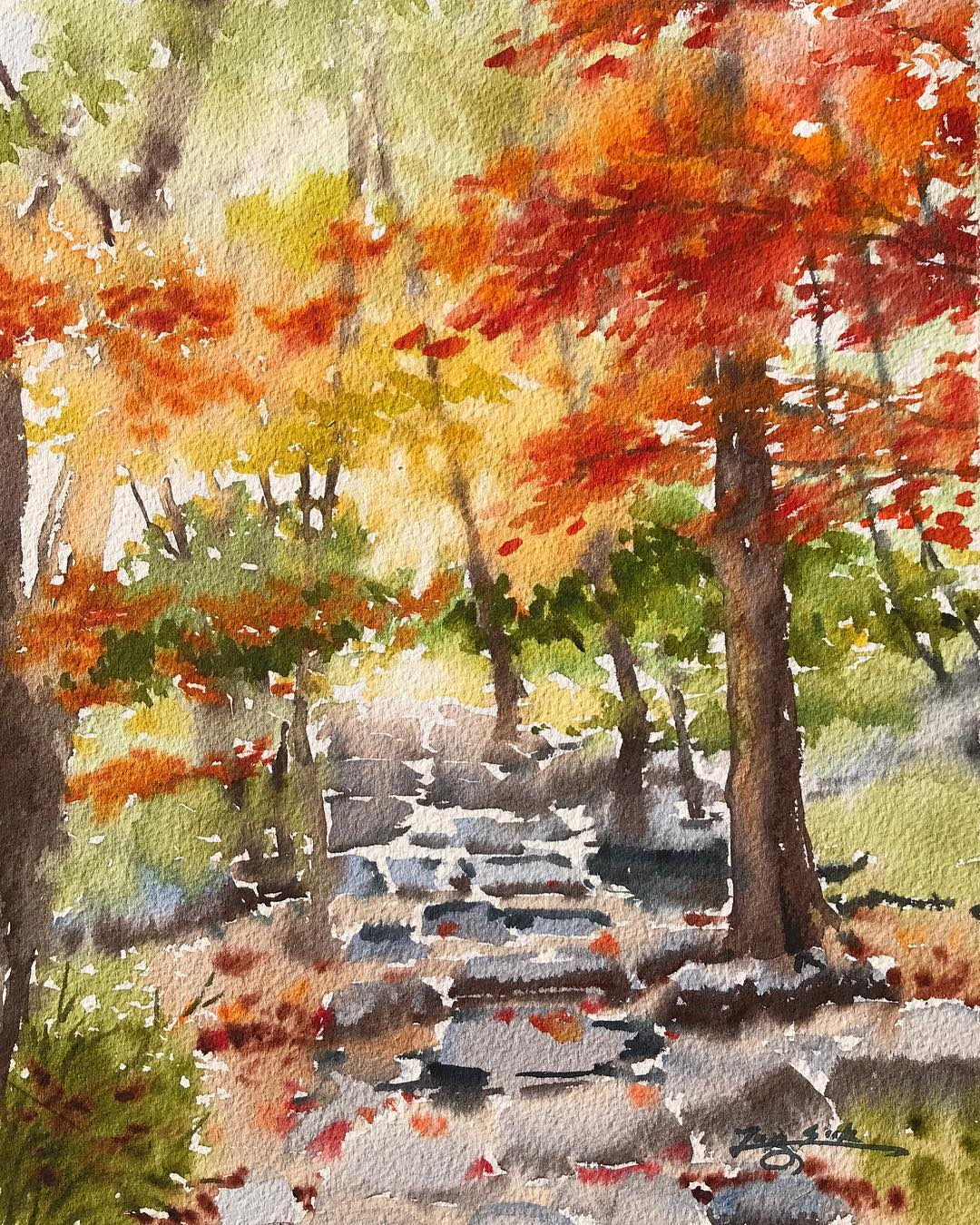 清明赏花踏青,水彩画出来吧#云上春山踏青季