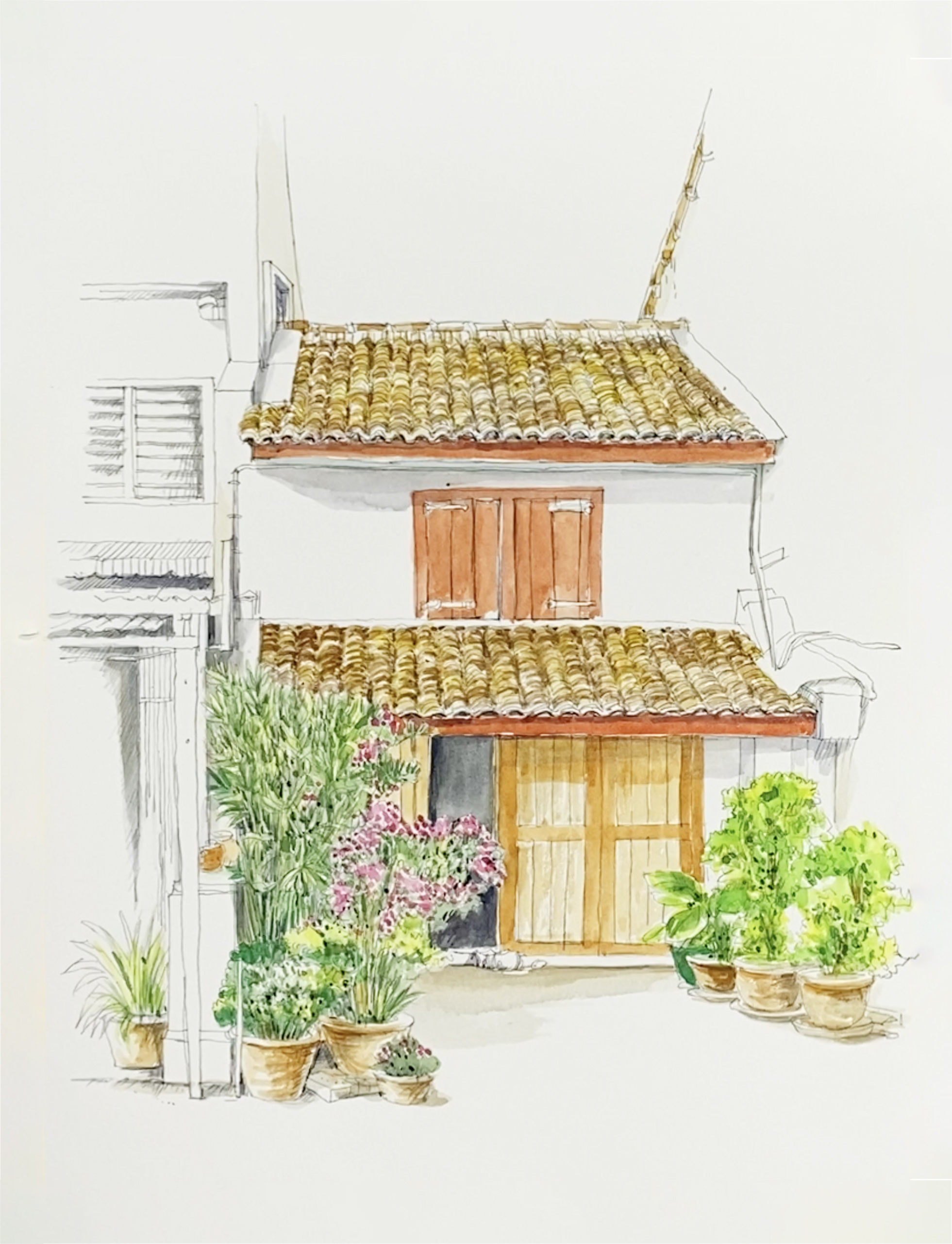 零基础上手就能学的水彩技法,一起画一幅温馨的二层小屋