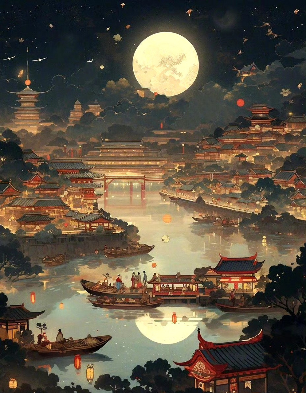 古代夜景图画图片