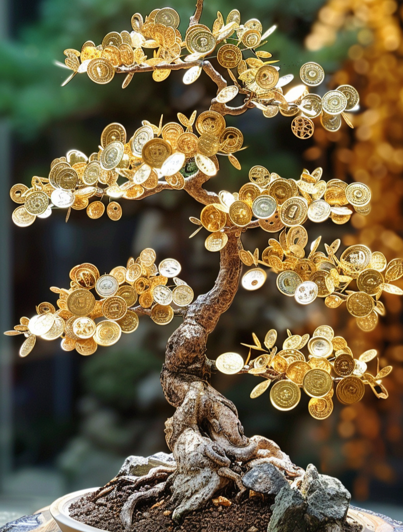 金钱树盆景,这样的树桩谁不喜欢?枝干长金币,"摇钱树"吗?