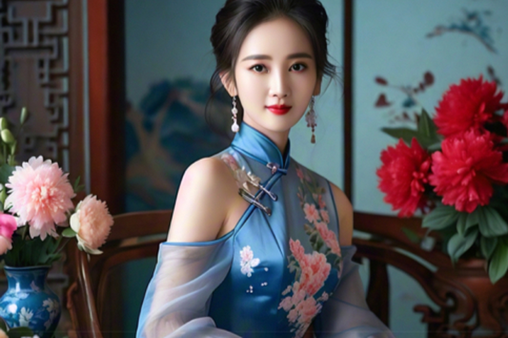 穿旗袍的女人如画卷般流动,魅力四溢.