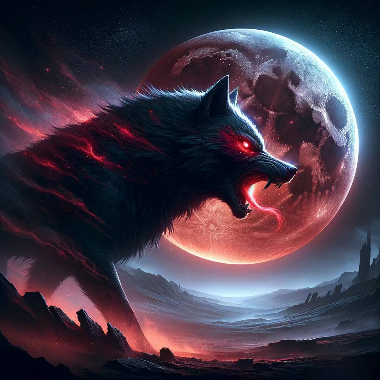 血月魔狼这一形象,无疑为这幅画面增添了几分恐怖与奇幻色彩.