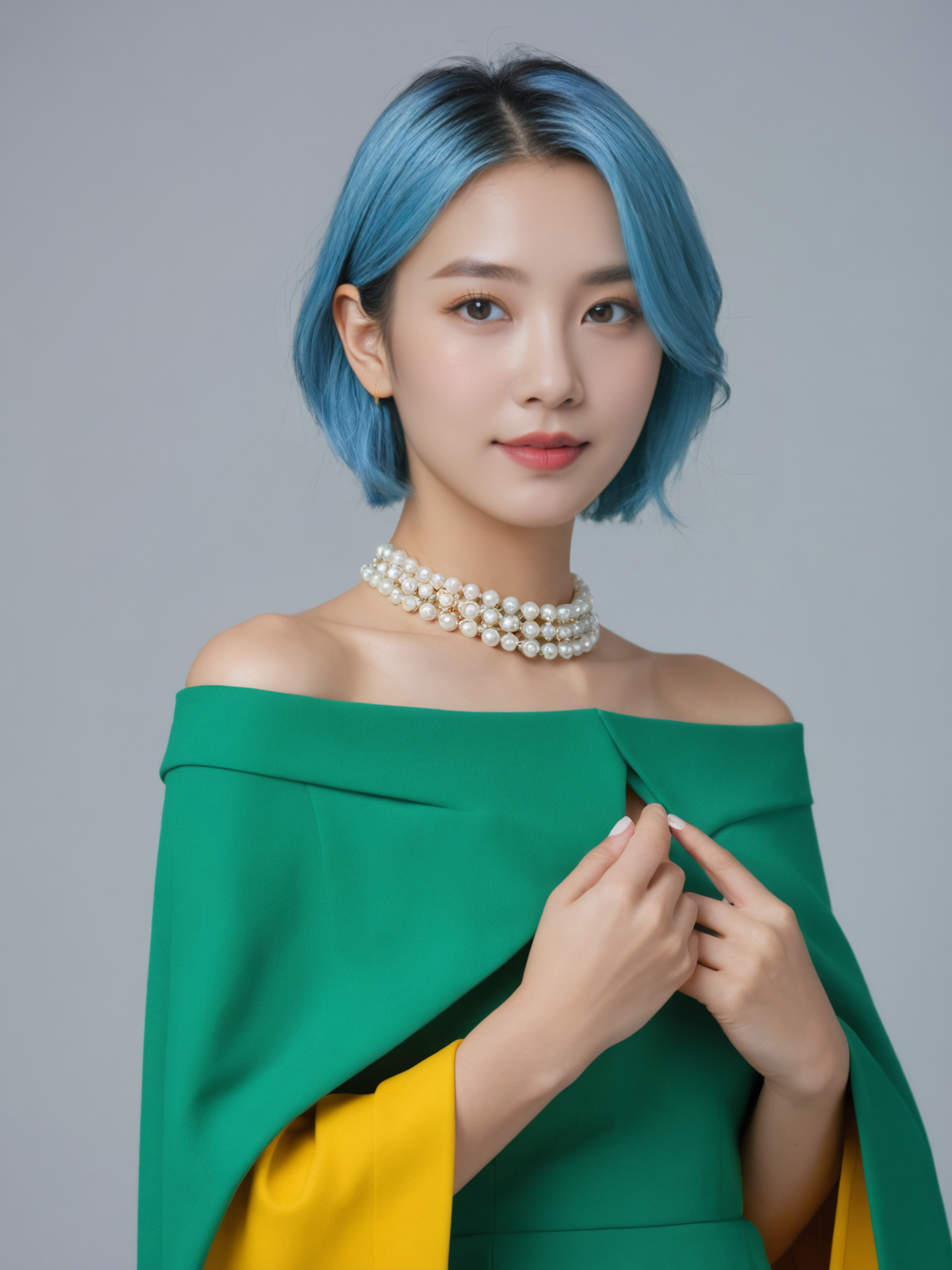 那件翠绿色紧身衬衫和鲜黄色铅笔裙,像是从复古明信片里走出来的人物