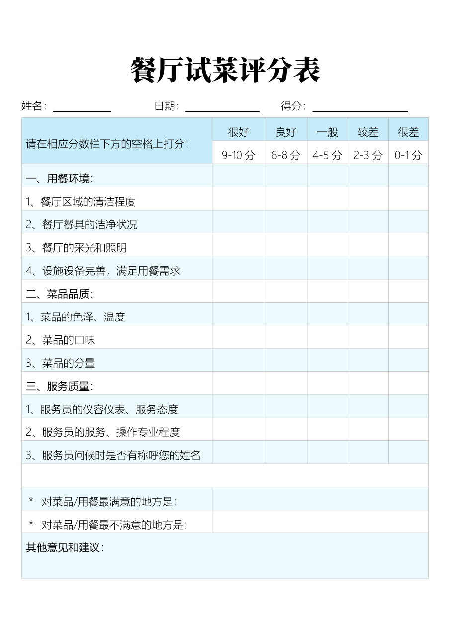 食品评价模板图片