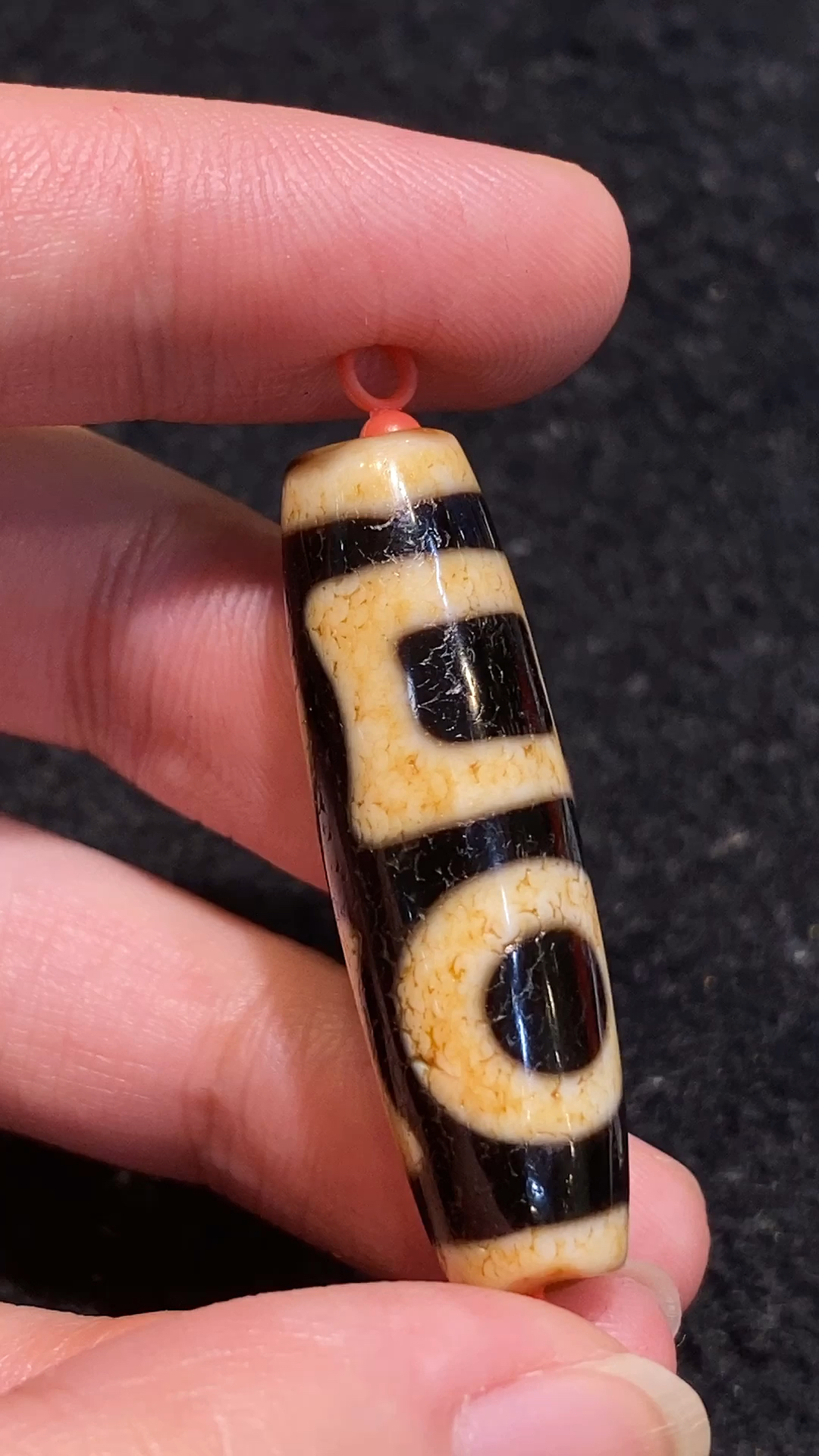 行运,双天地天珠【类玉髓老料】尺寸:11*40mm