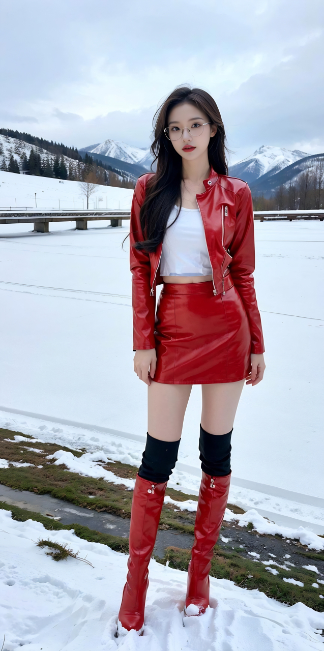 红色皮衣女孩,如同冬日焰火