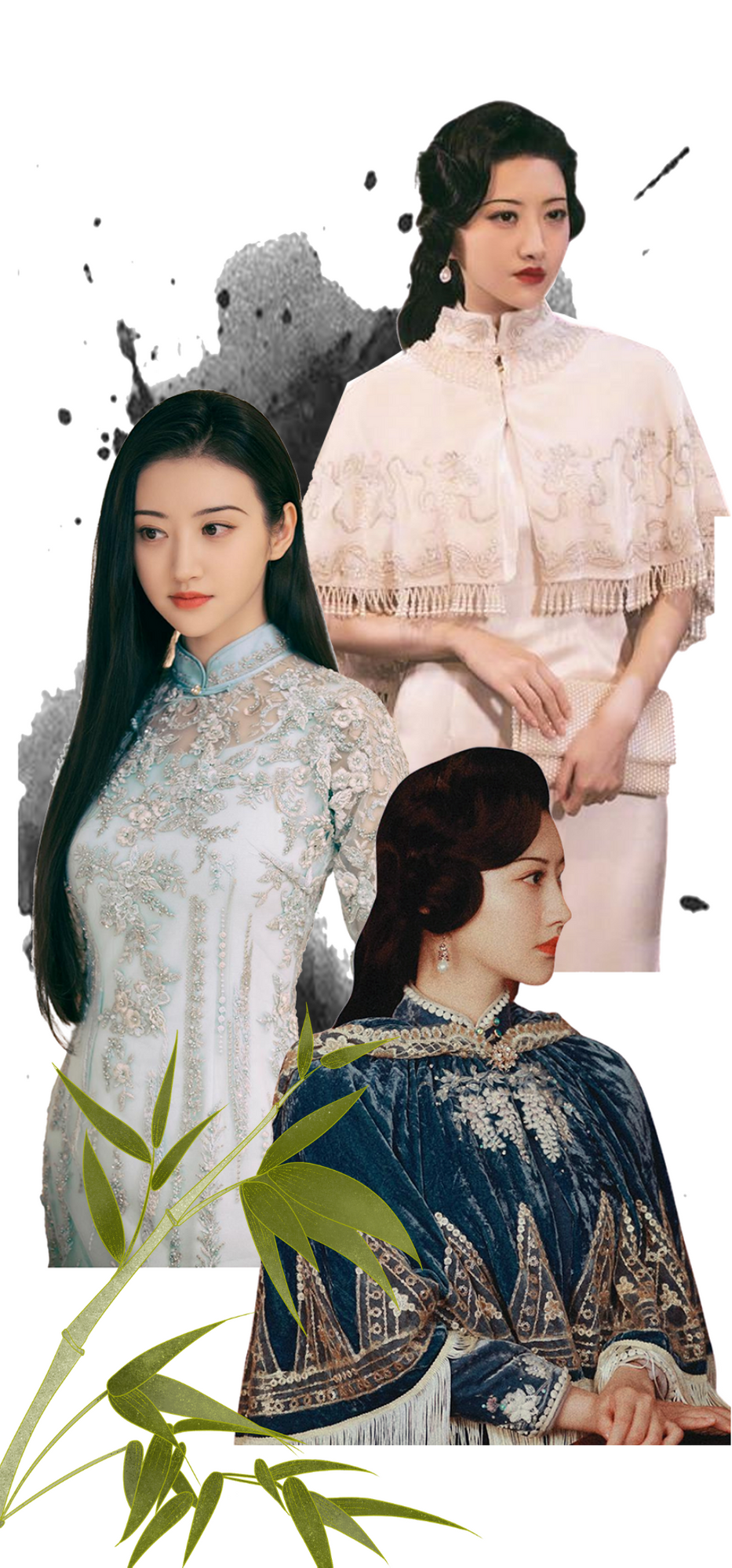 景甜出场时所穿的一袭白色旗袍,花纹考究,珍珠流苏,随着她的步伐轻轻