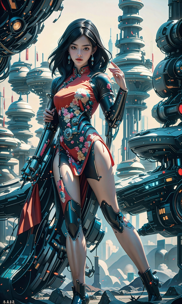 美女# #ai美女壁纸# 	在这个充满科技感的未来都市中,美女独自漫步在