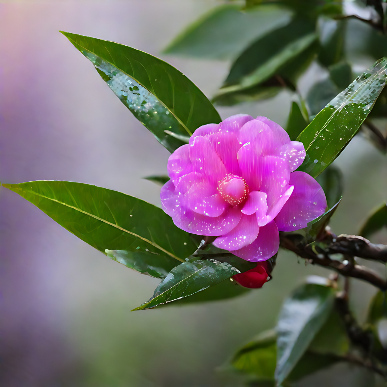 复色紫明珠茶花图片