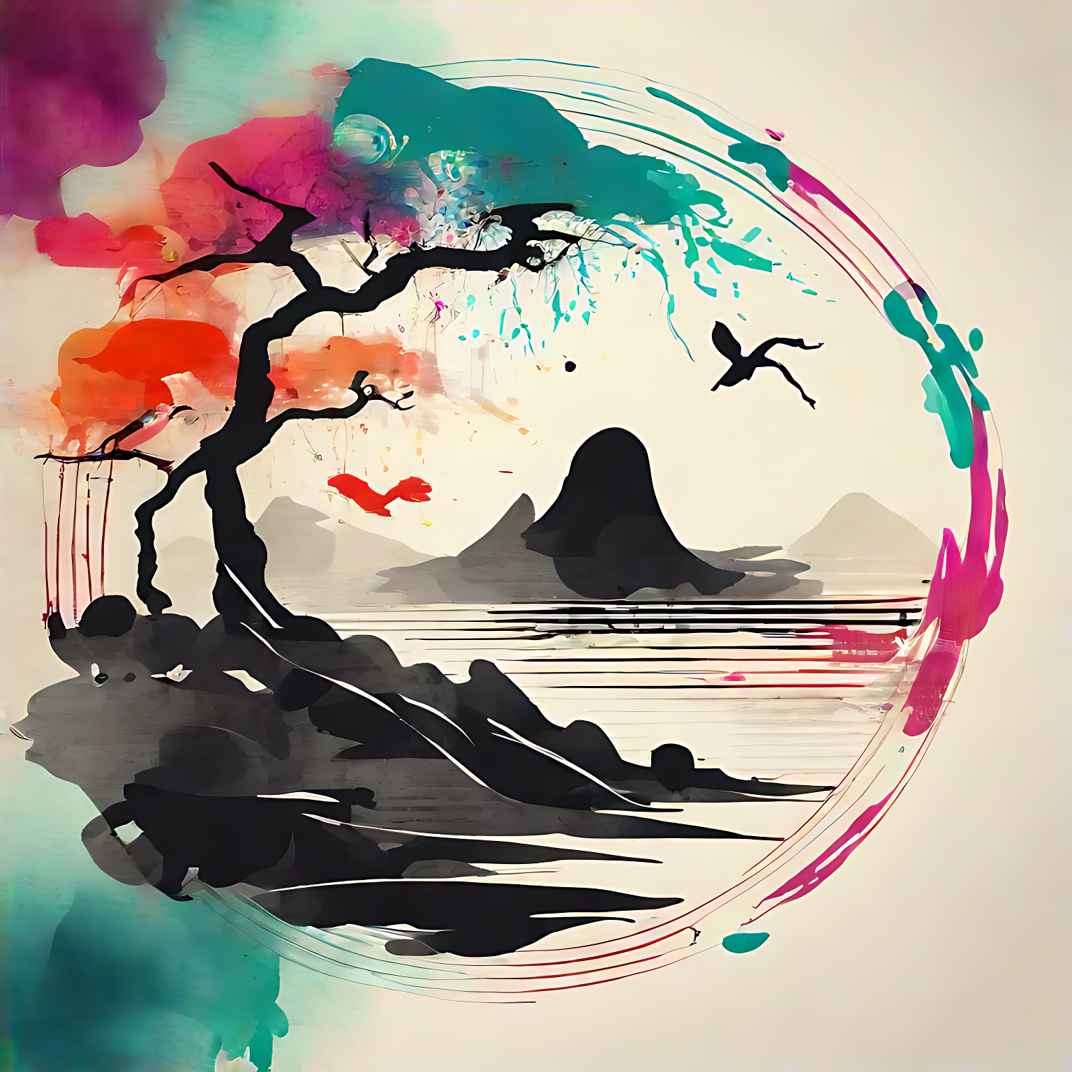 万物清明# 彩色水墨风景抽象画,宛如一幅流动的诗篇,散发着无尽的