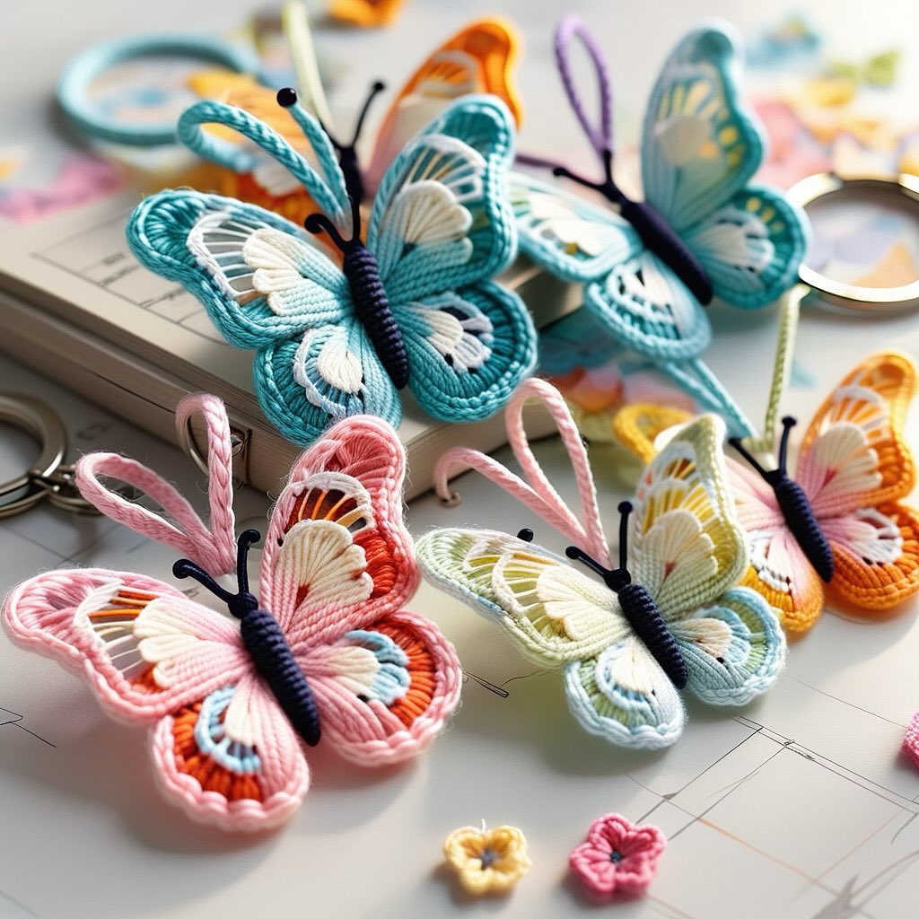 钩针编织蝴蝶钥匙扣图解教程