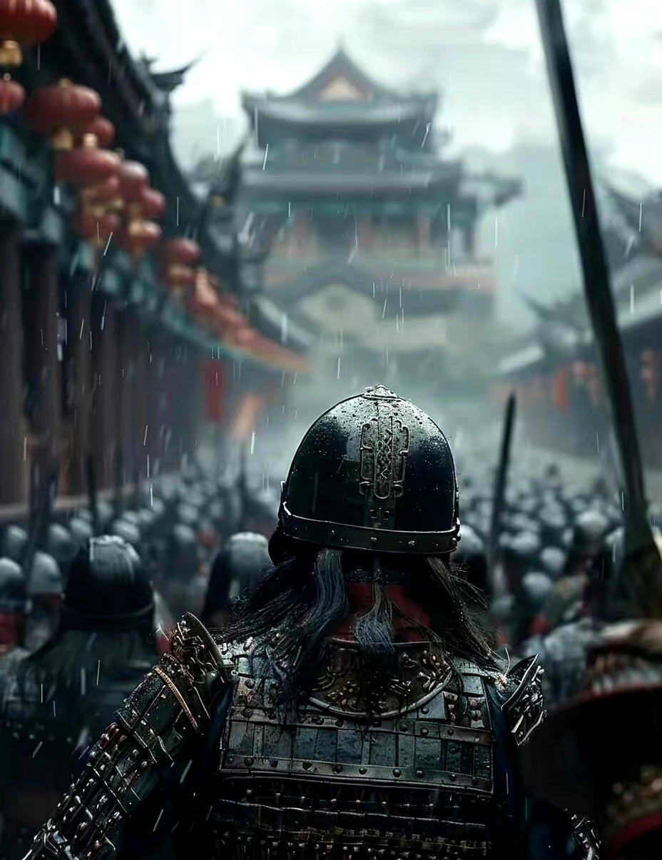 ai生成的一组古代士兵绘画作品,衣甲鲜明,长枪林立,展现了御林禁军的