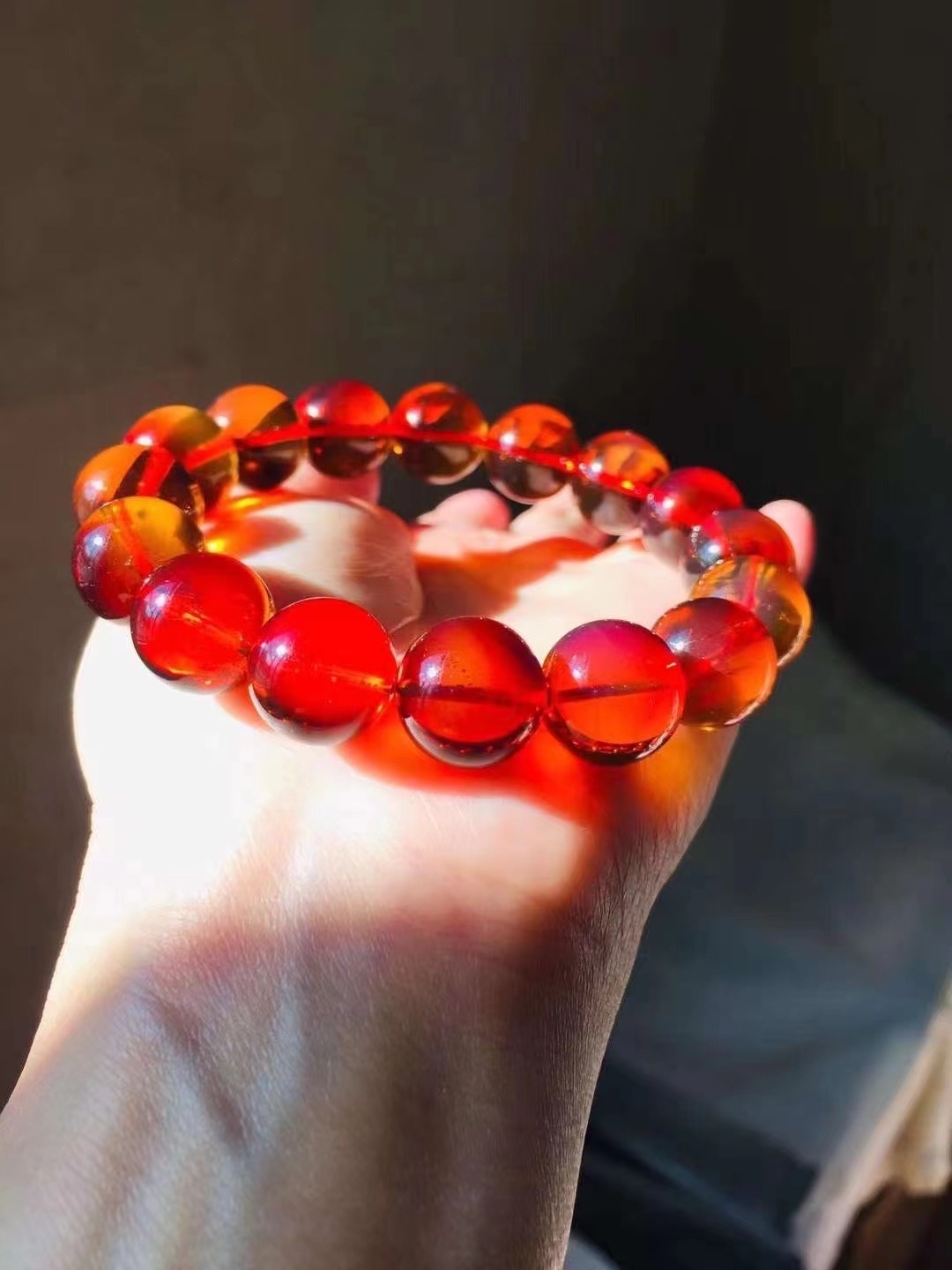 精品玻璃种缅甸琥珀血珀手串1条,种水通透,颜色靓丽,规格13 #天然缅甸
