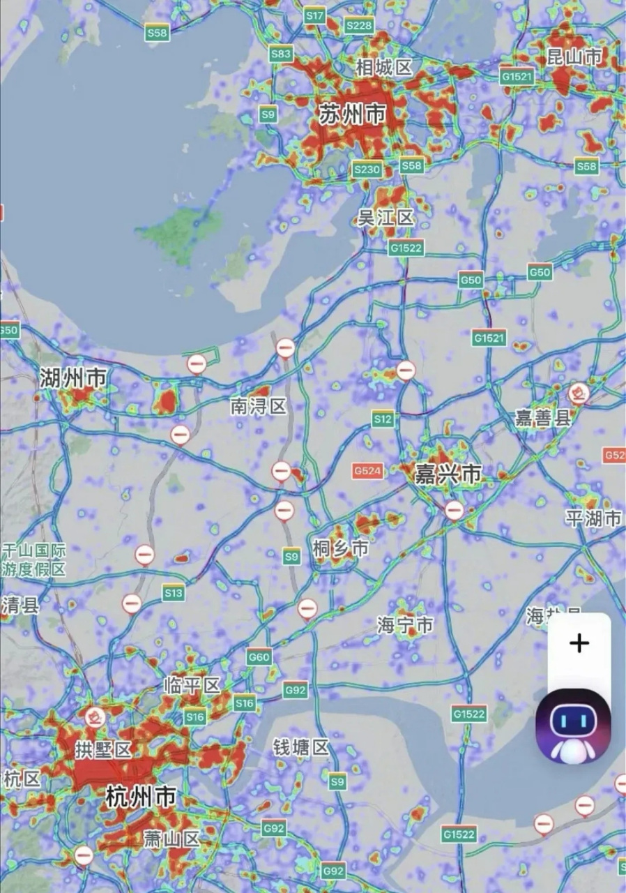 市区热度范围直追杭州,要知道前两年苏州热力图都是稀稀拉拉的,红色