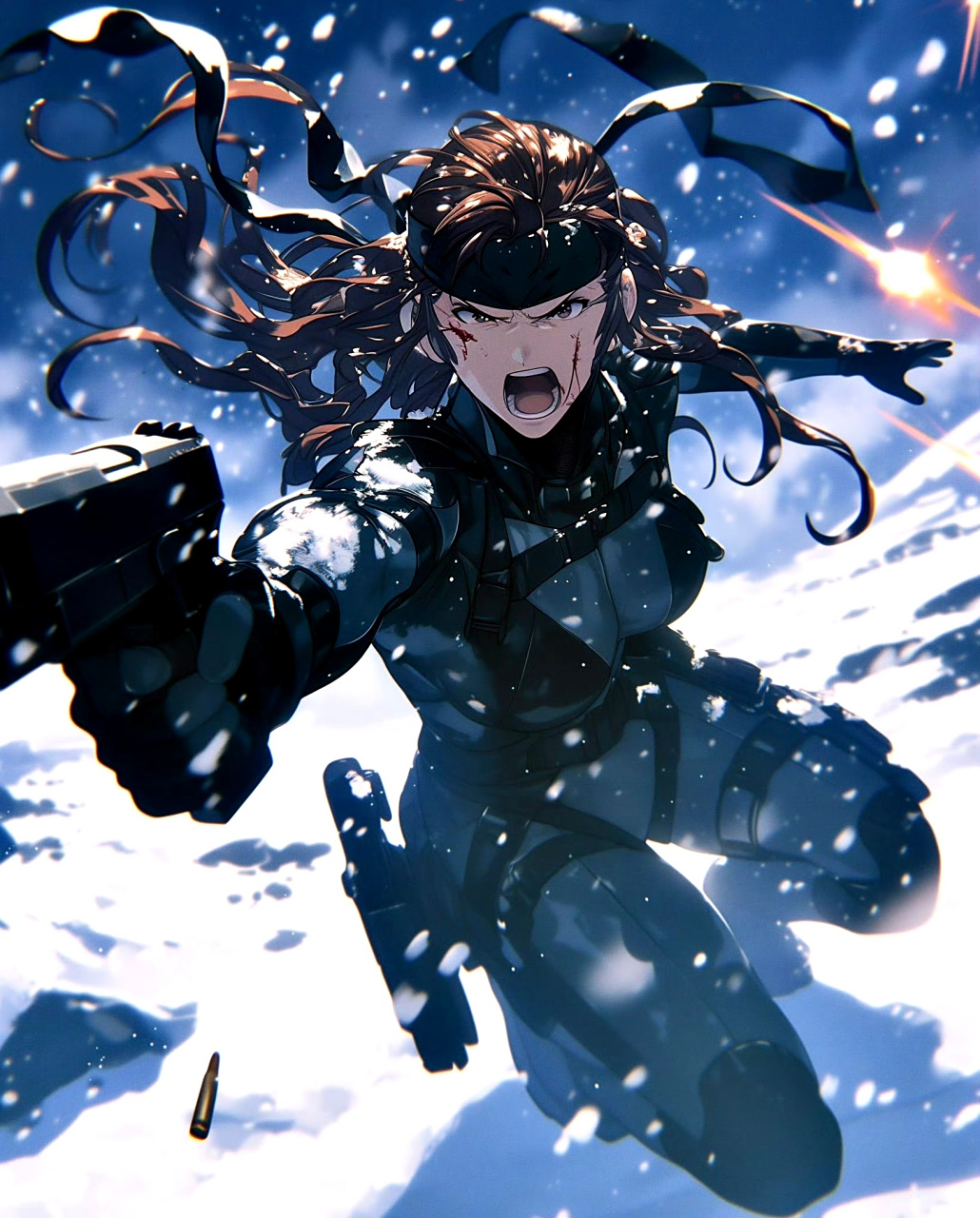 ai生成的一组游戏《合金装备》插画作品,描绘了女版的斯内克特工,增添