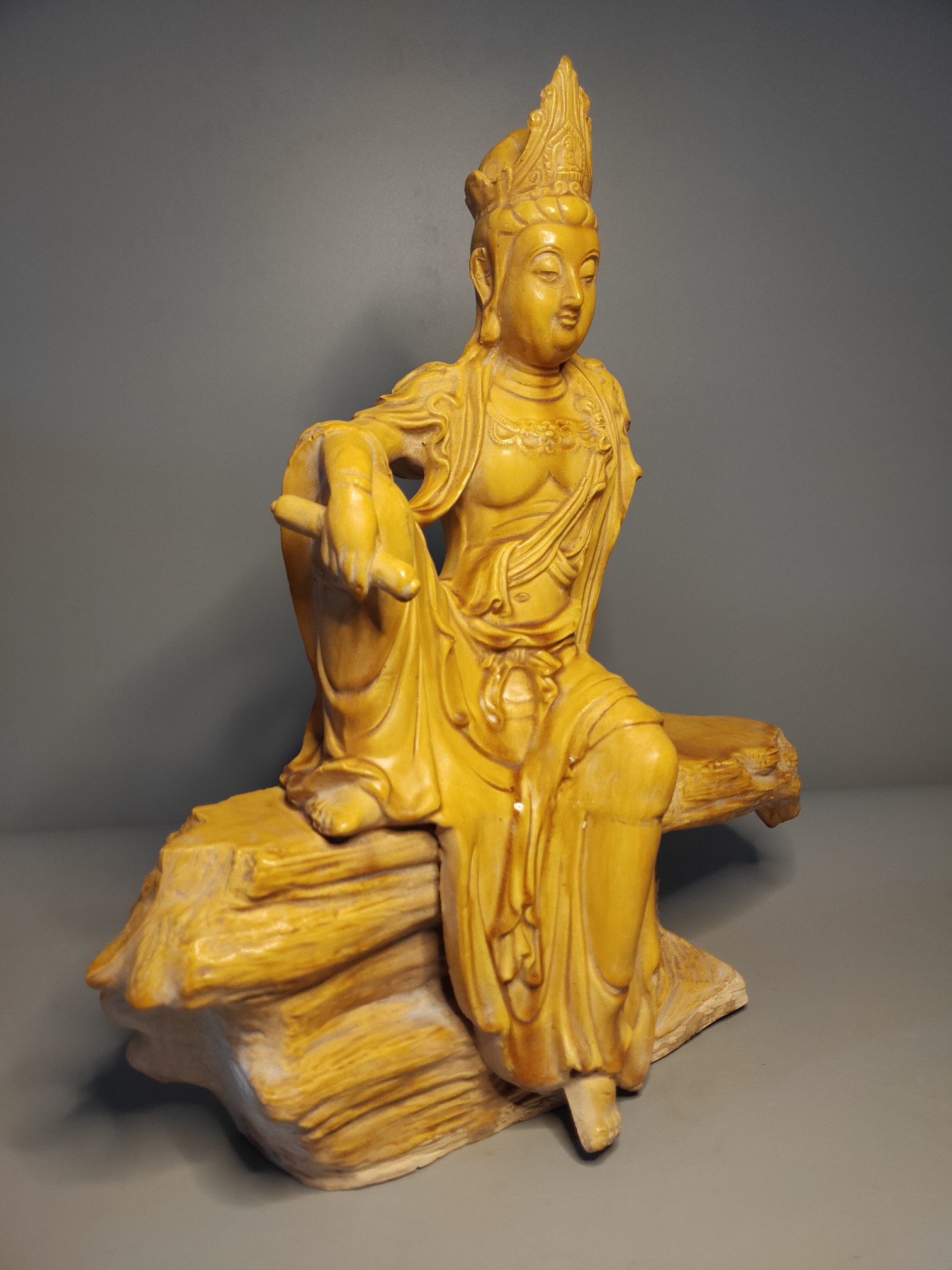 唐三彩「文殊菩萨」佛像,开片自然