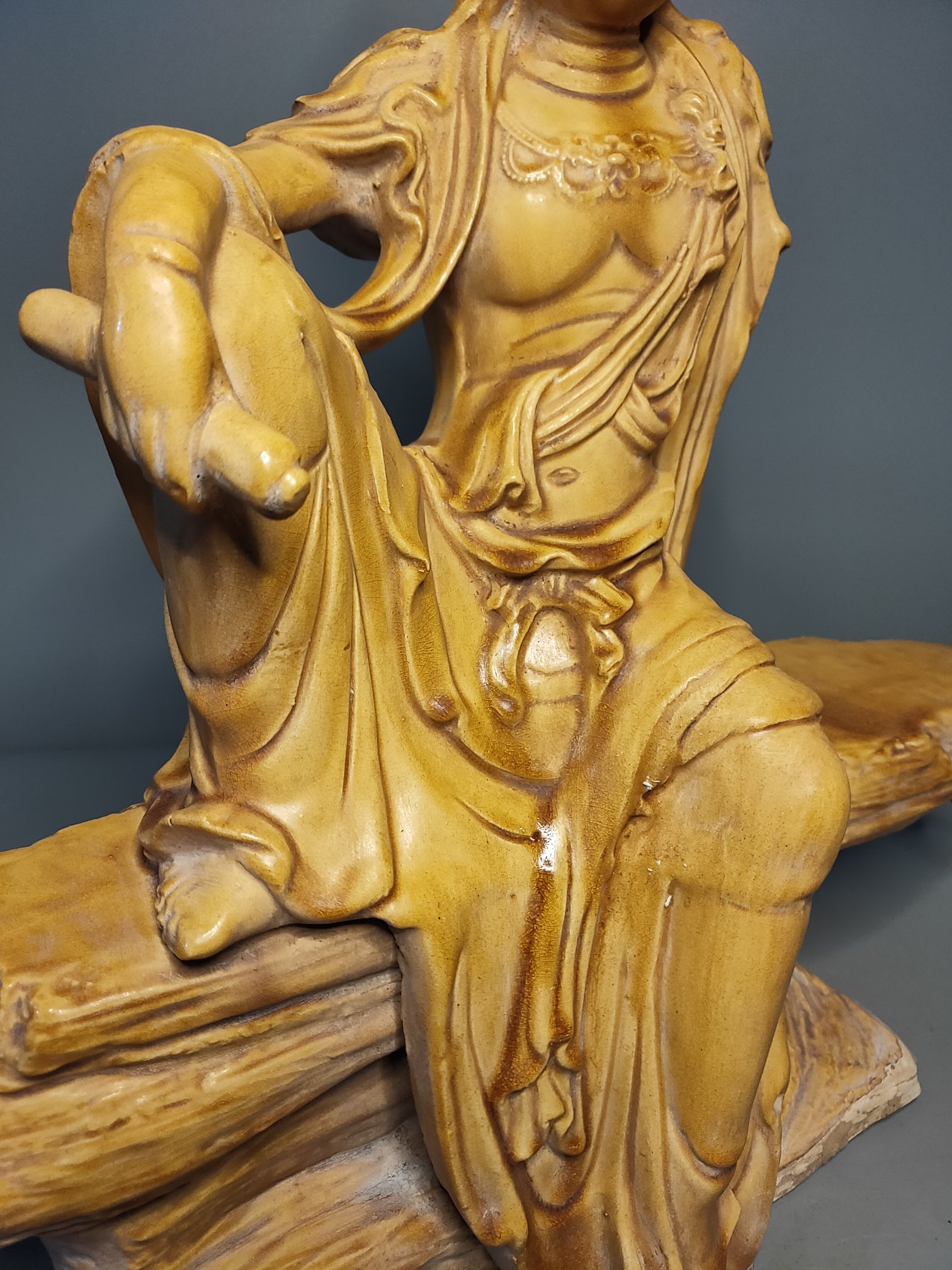 唐三彩「文殊菩萨」佛像,开片自然