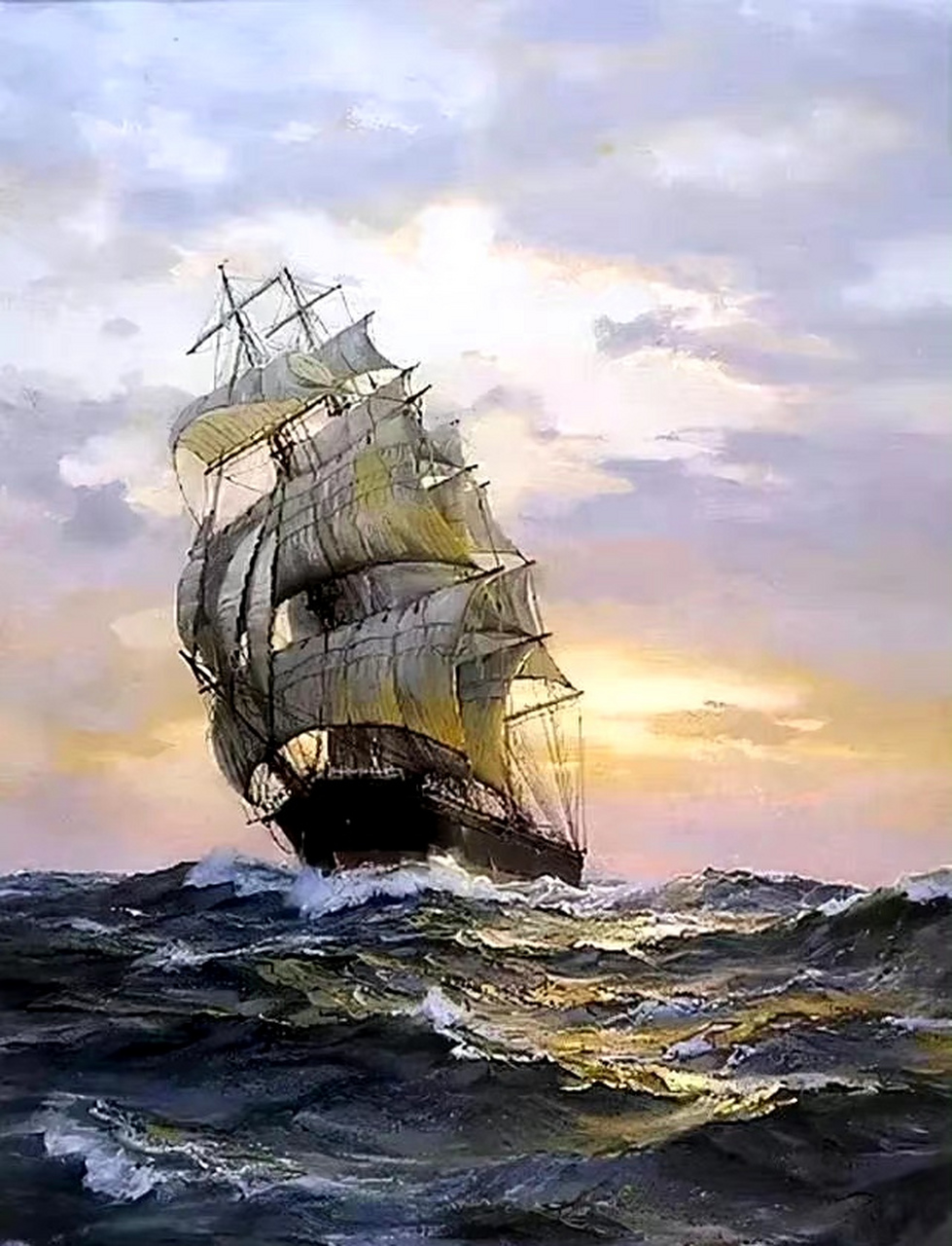 美国画家查尔斯·维克里油画作品欣赏,用写实的风格描绘了各种帆船在