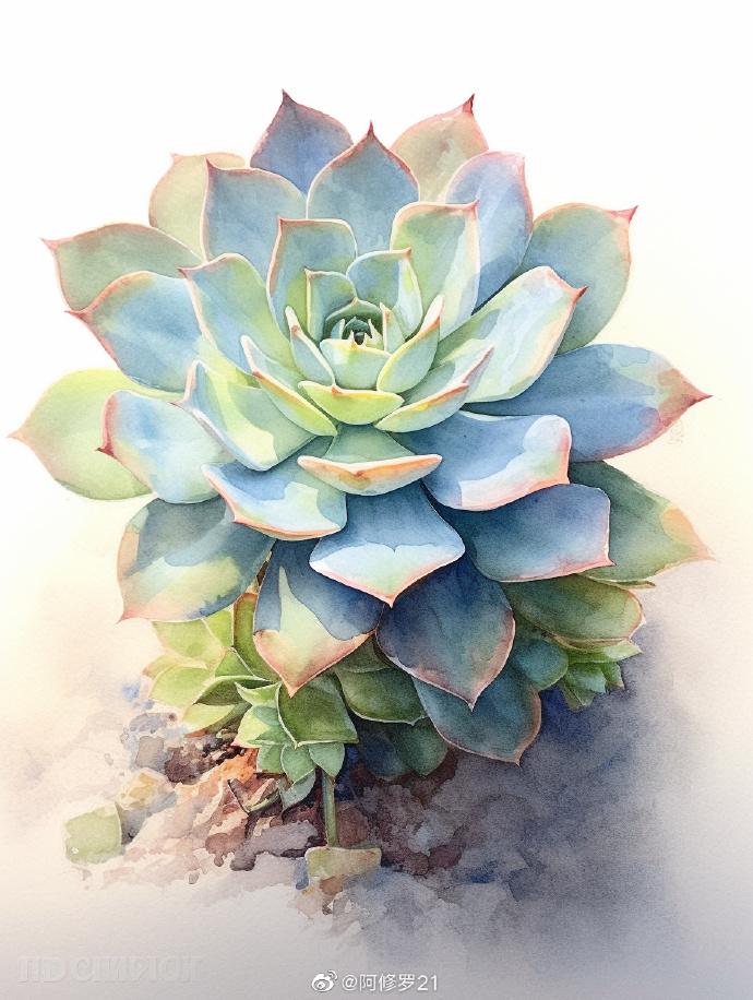 美图分享,超逼真的多肉植物水彩画,真是太漂亮了