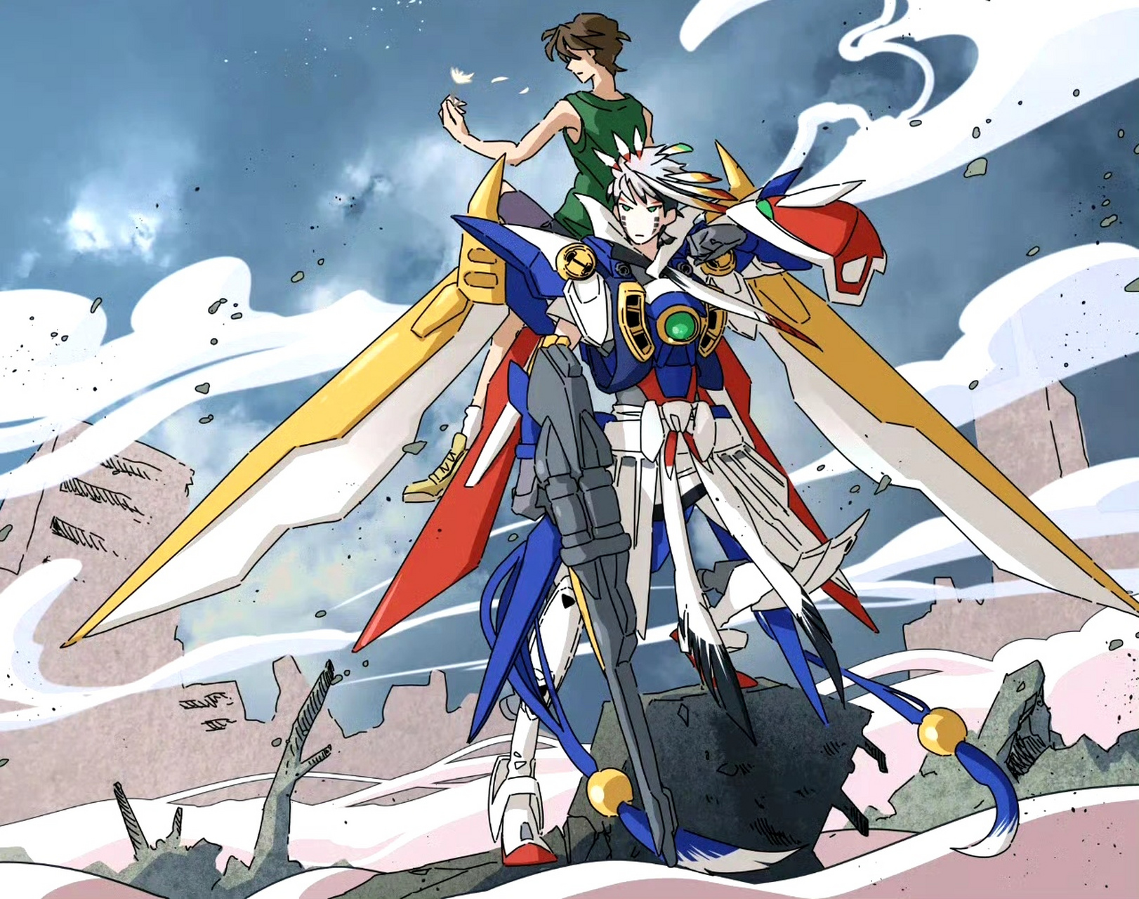 画师八八二三绘制的一组《机动战士高达w》同人插画作品,展现了拟人化