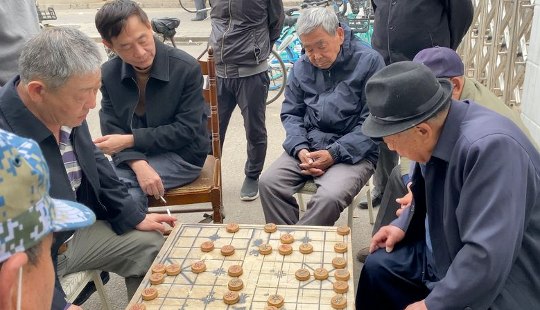 陈教授赶鸭子上架,和许大爷一起下楼了,李大妈心想"终于可以出去透