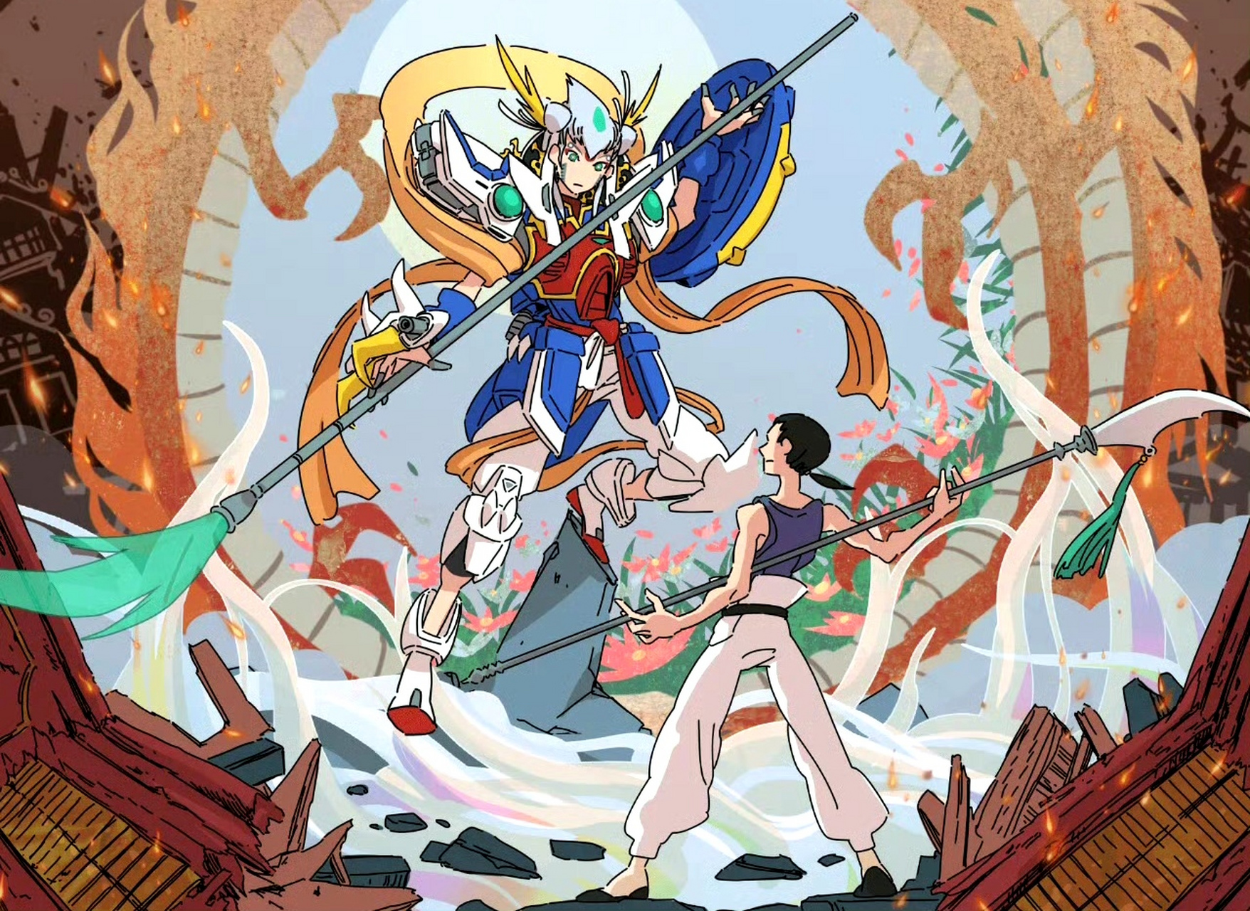 画师八八二三绘制的一组《机动战士高达w》同人插画作品,展现了拟人化