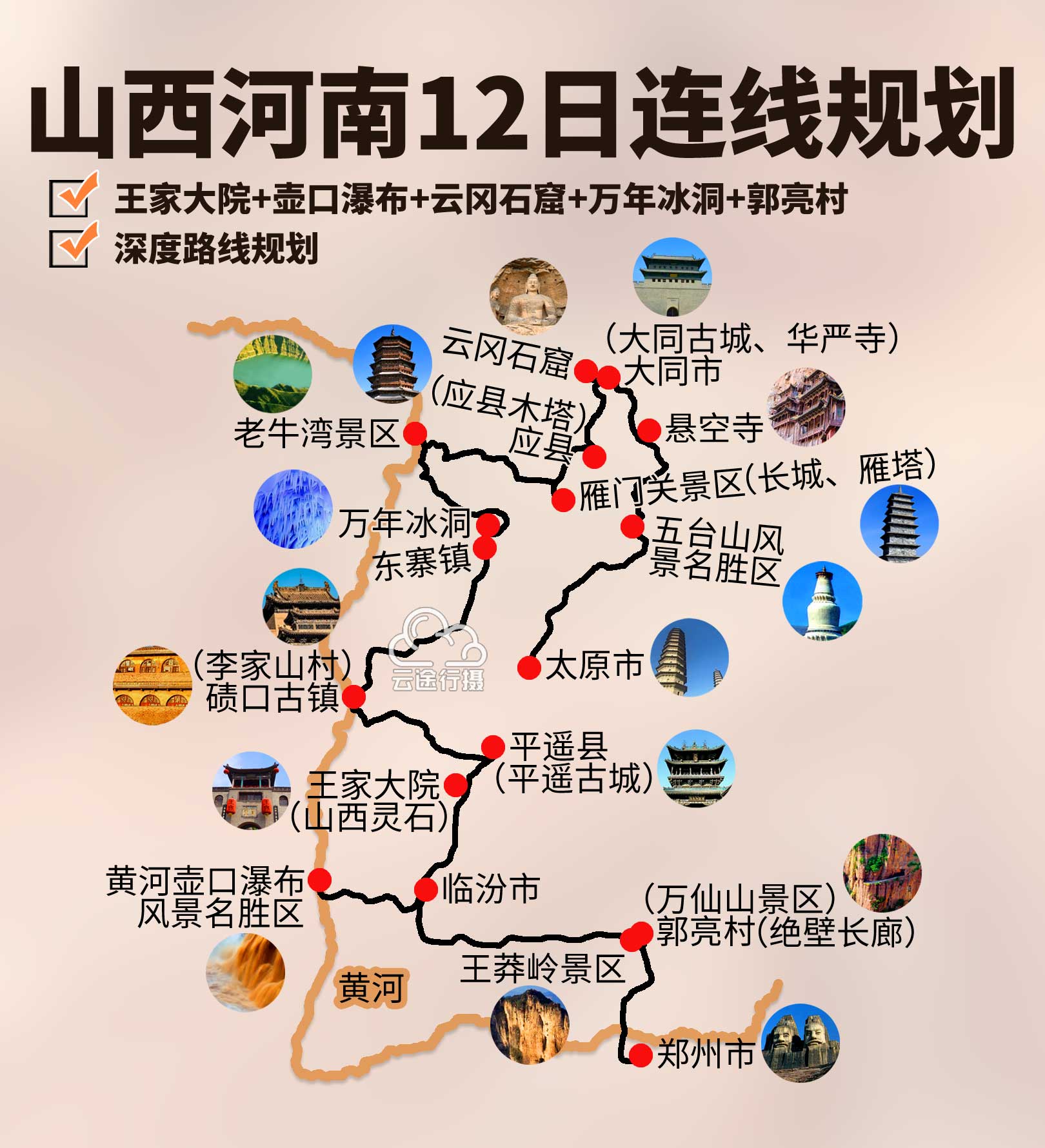 山西河南郭亮村连线12日旅游攻略路线图