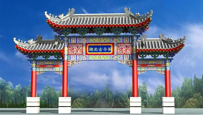 仿古门楼设计效果图施工图,美丽乡村大门牌坊设计施工样式有哪些