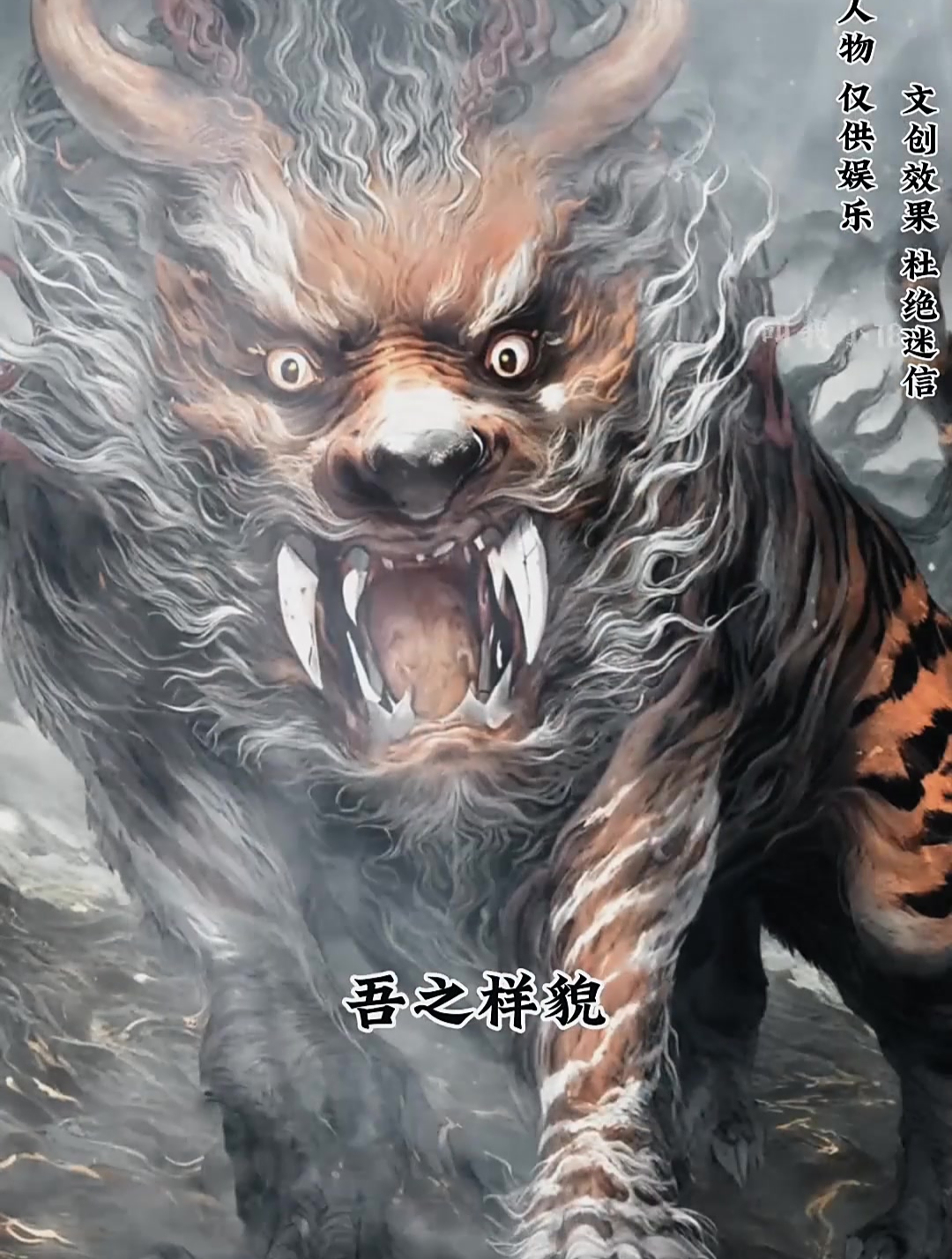 四方之神中的冬天之神,两边的耳朵各悬条青蛇,神话人物——玄冥