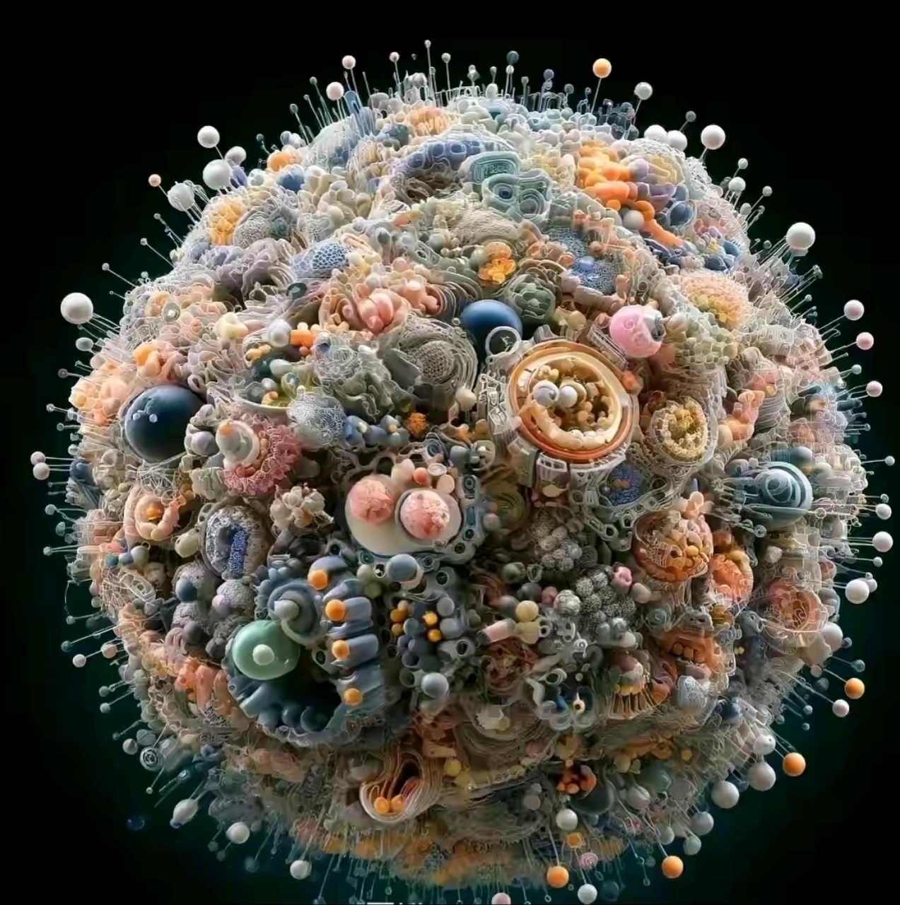 这是人体的一个细胞放大1000000倍的图像,每个分子与原子都井然有序地