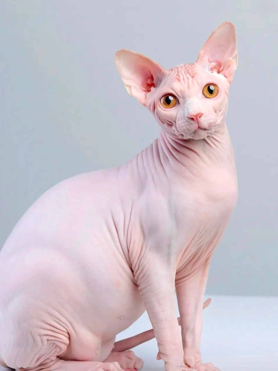不掉毛的猫咪品种中,首先要提的就是斯芬克斯无毛猫.