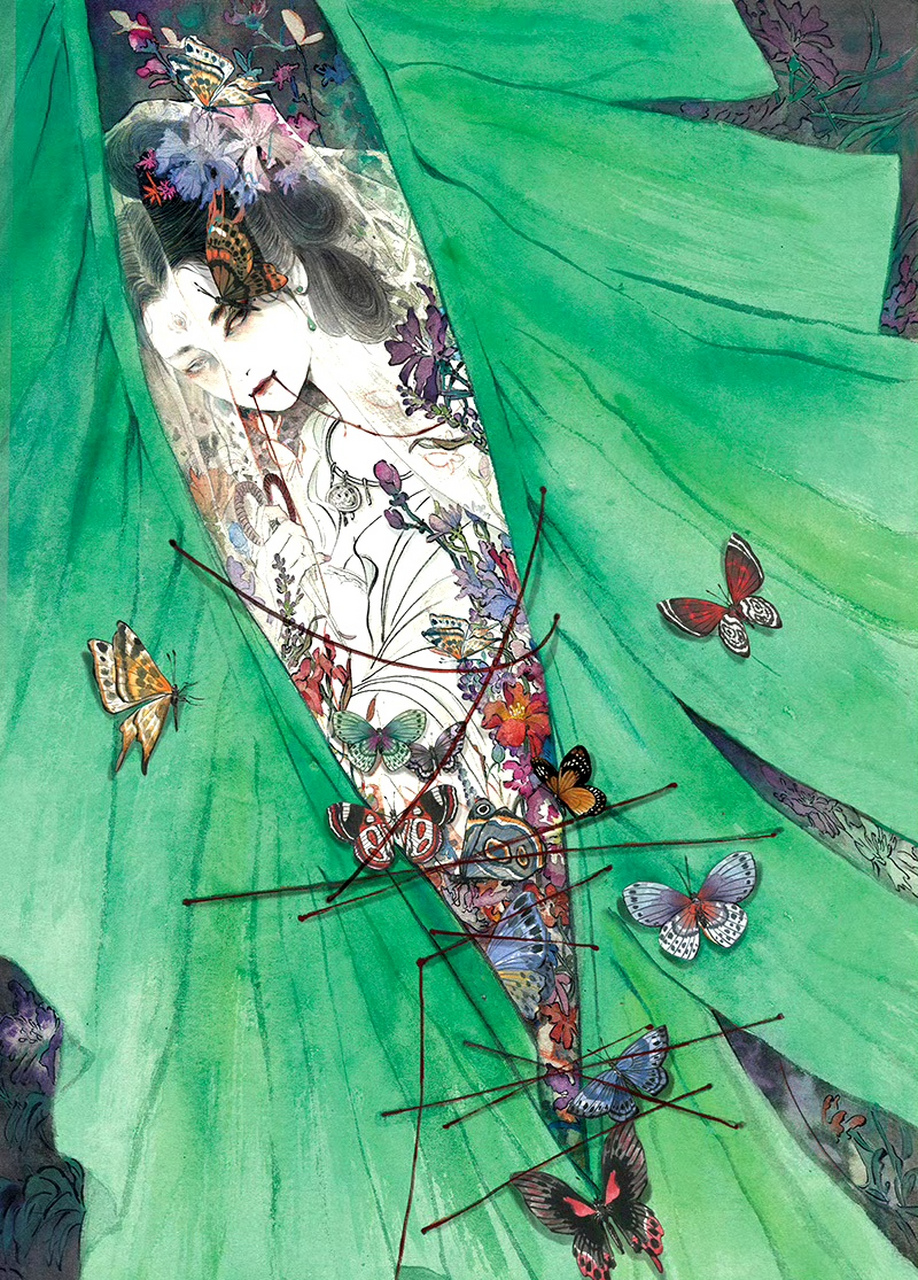 画师九千坊绘制的一组以《聊斋》为主题的插画作品,用缤纷的色彩描绘