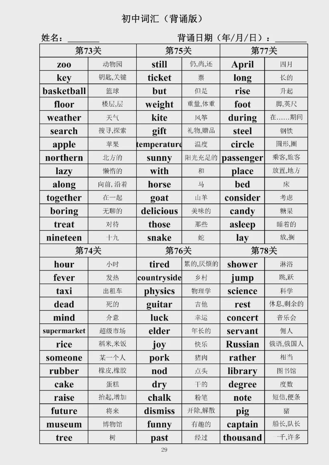 初中英语1600词汇总(背诵版 检测默写版)