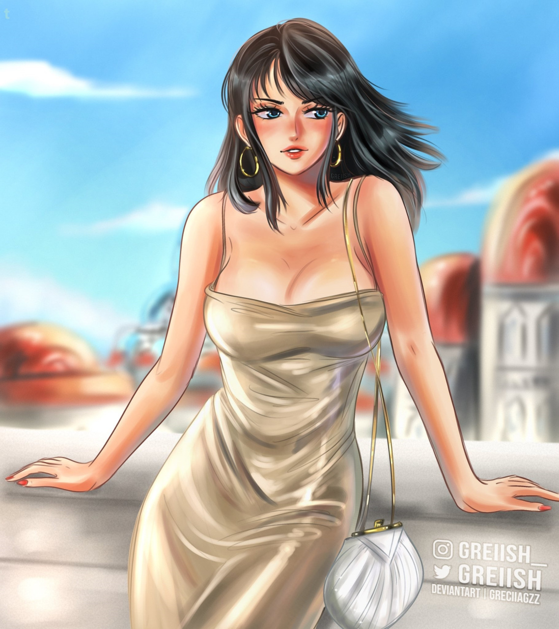 海贼王# 画师grecia 新画作:穿着性感长裙的妮可·罗宾.