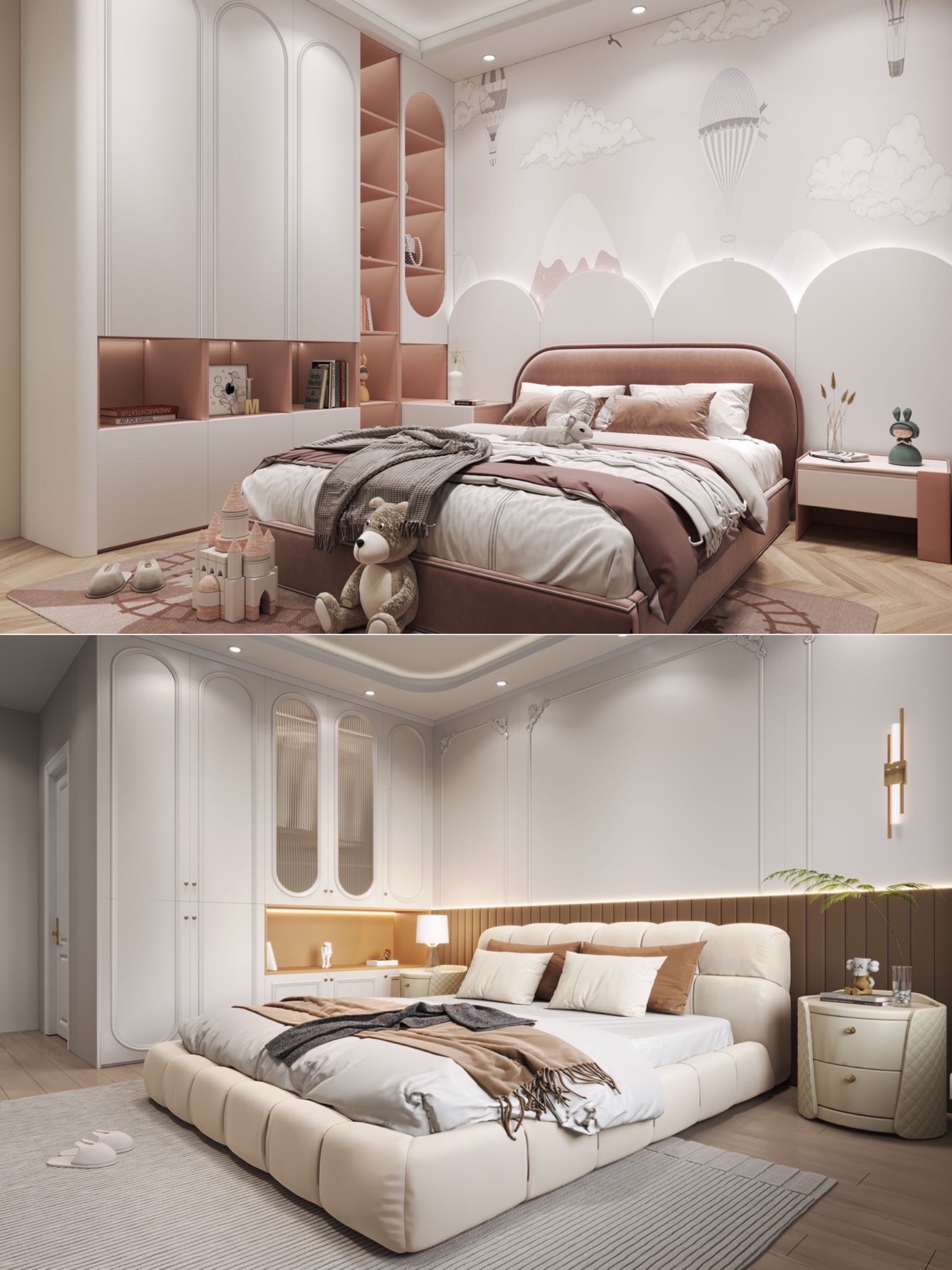 极简卧室装修效果合集!高级氛围感奶油色主卧设计!