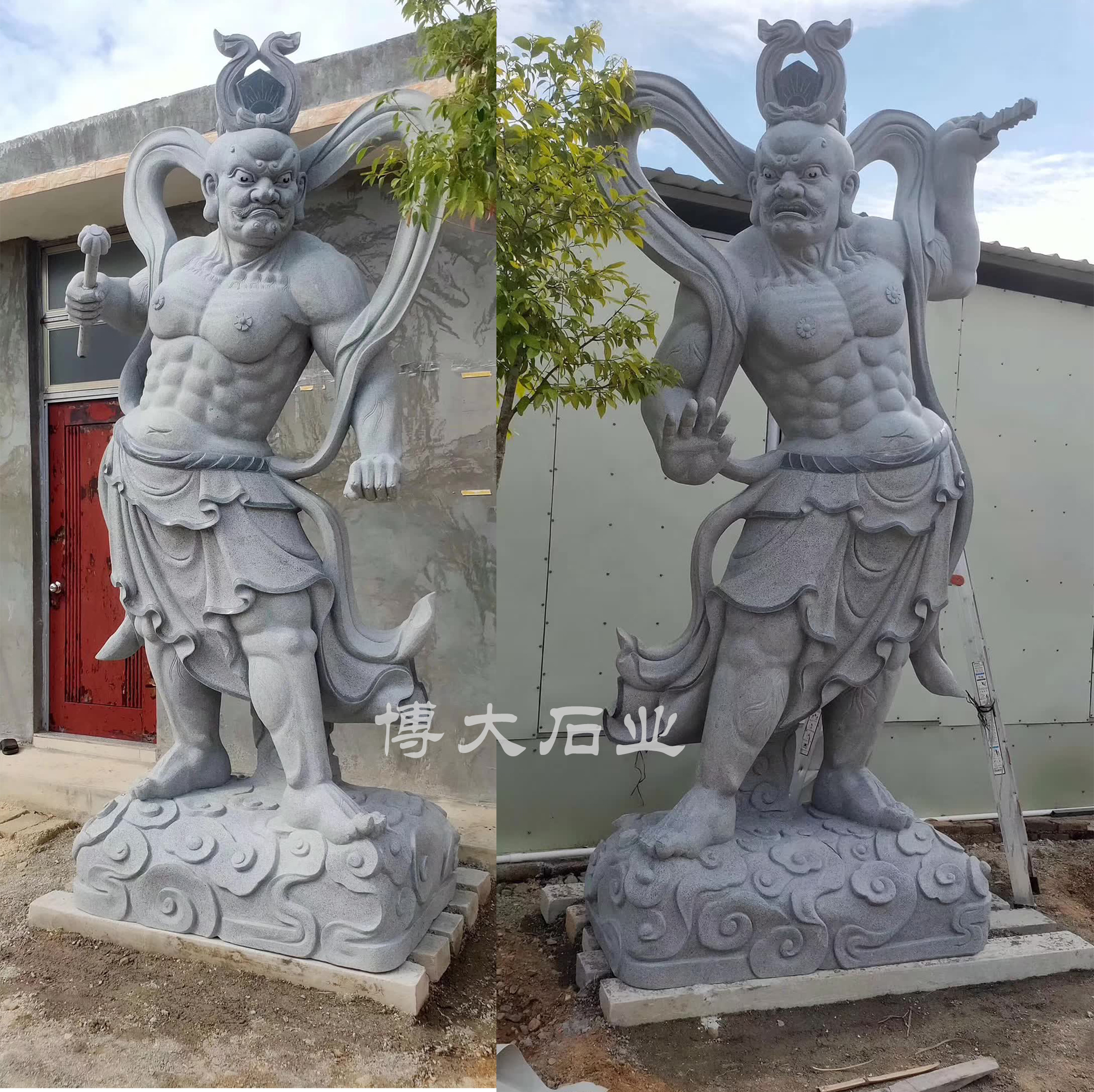 寺庙山门石雕哼哈二将