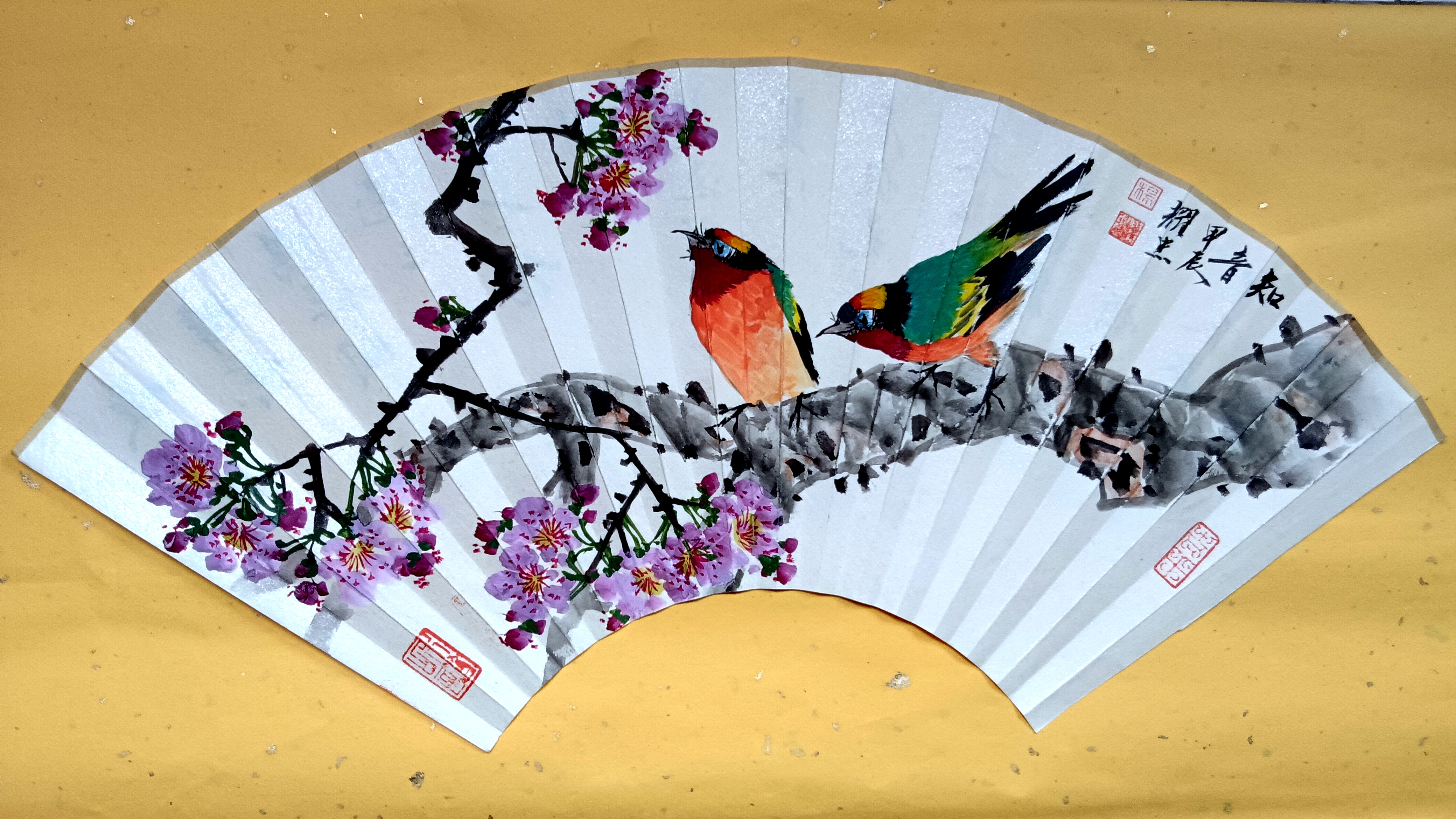 中美协上海创作中心画师杨耀忠国画《花鸟扇面61斗方》