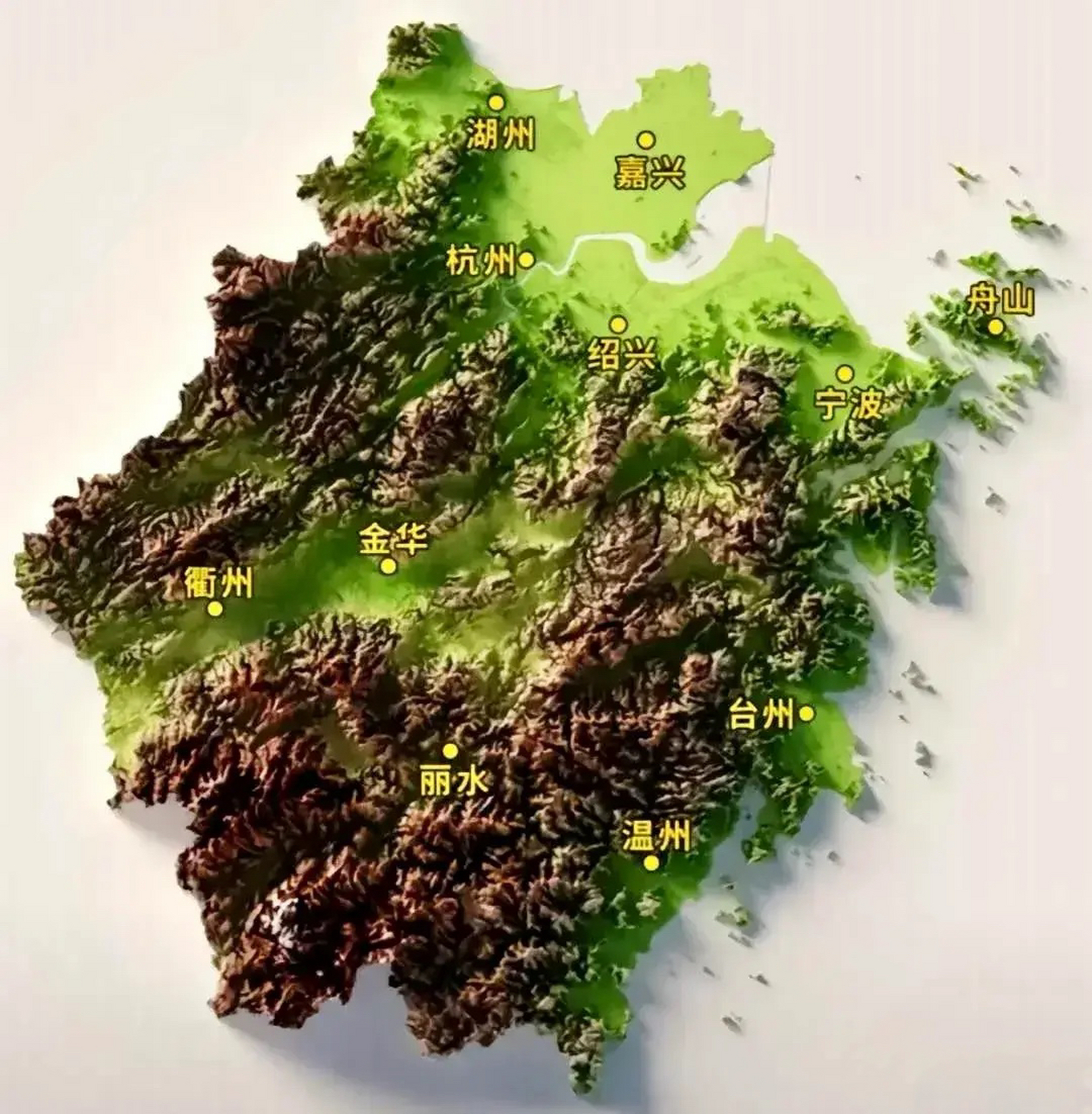 这是浙江省地形图,如果让你选,你会选择把省会城市放在哪里?
