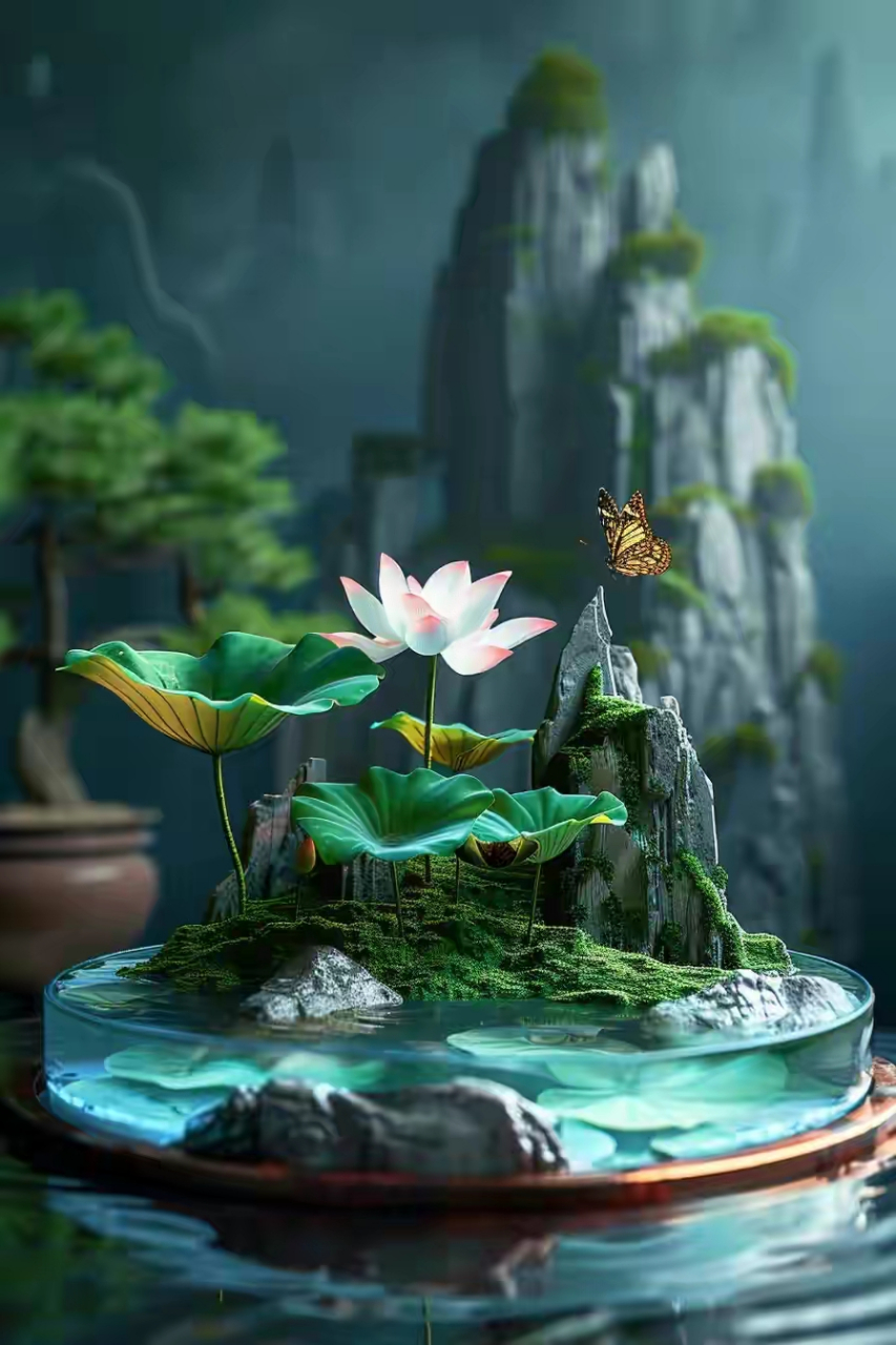 荷花盆景微缩景观