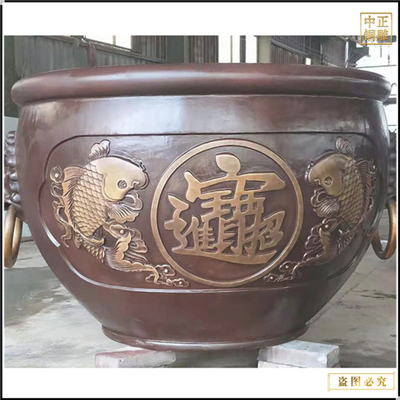 故宫鎏金少数民族马头铜缸 庭院莲花铜缸户外雕塑 金色铸铜缸摆件 铜