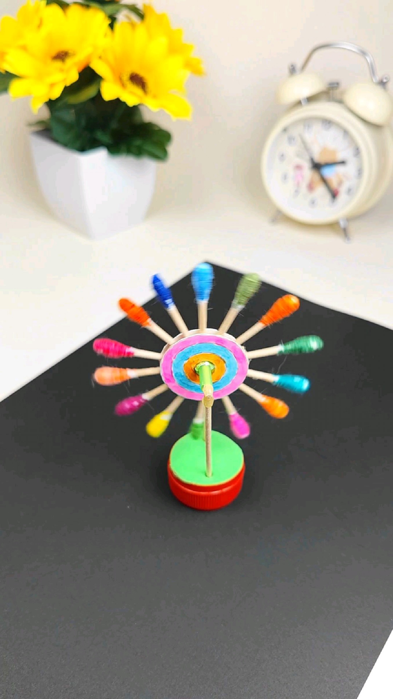 儿童亲子手工,棉签棒制作彩虹摩天轮