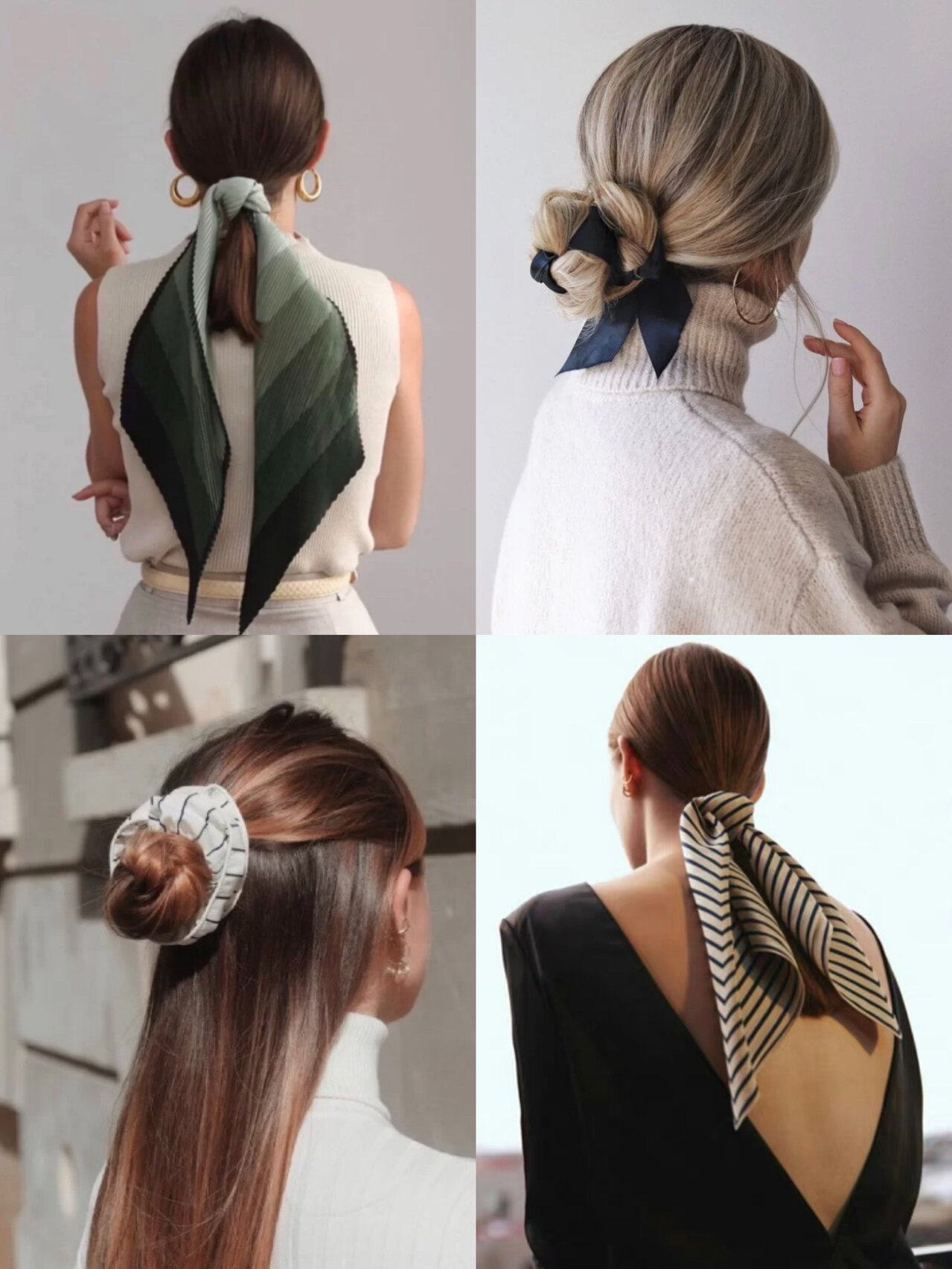 这两年丝巾绑发的发型也太了 秀场街拍,国内外时尚博主们的日常出街