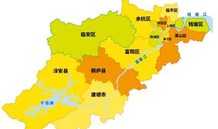 钱塘杭州地图杭州市市区是哪几个区