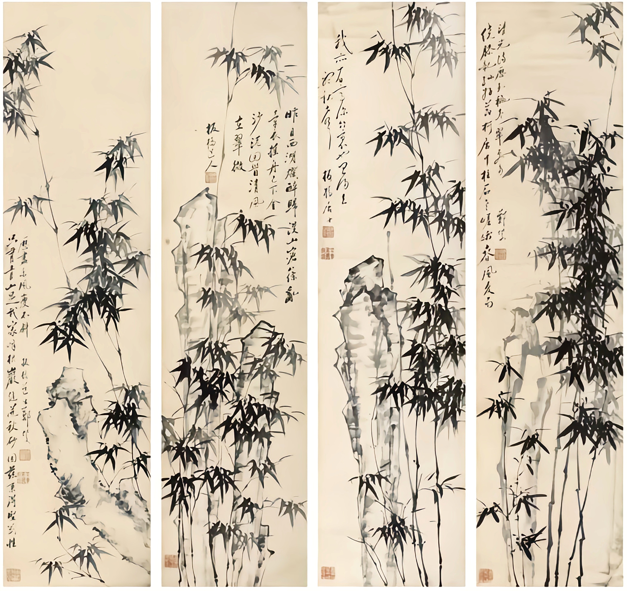 郑板桥《竹石图四条屏》