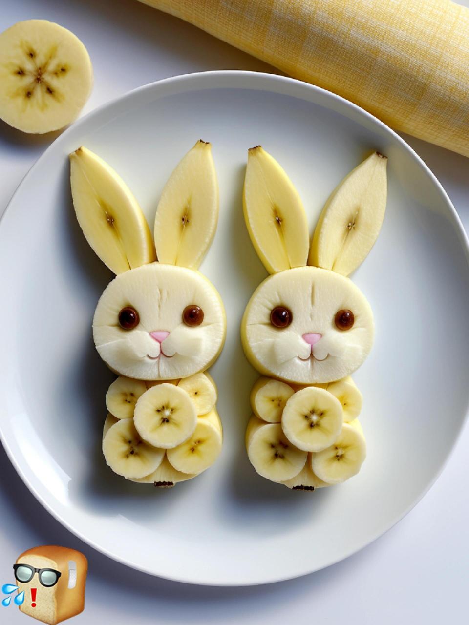 可爱的小兔子来啦!香蕉拼盘美食分享,,水果拼盘分享