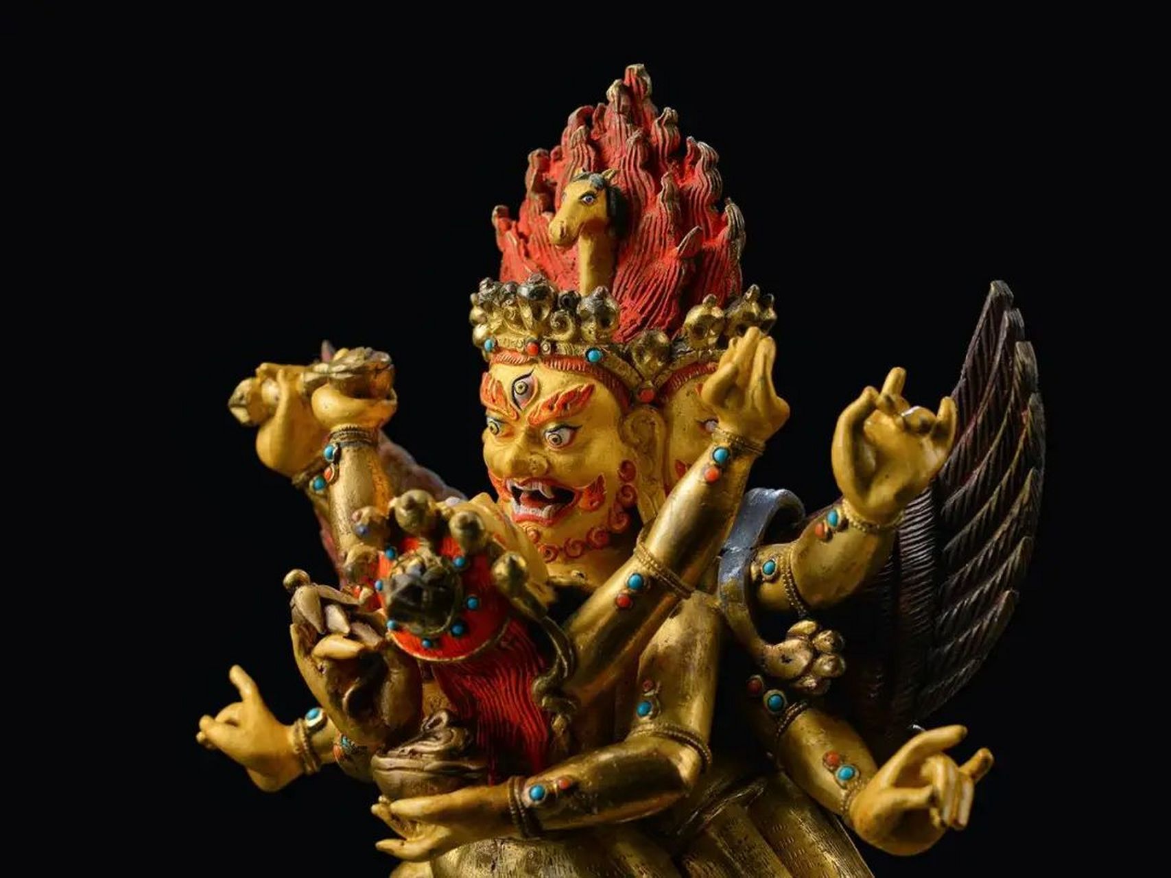 乾隆宫廷铜鎏金嵌宝石双身马头明王像,高约23.4cm.