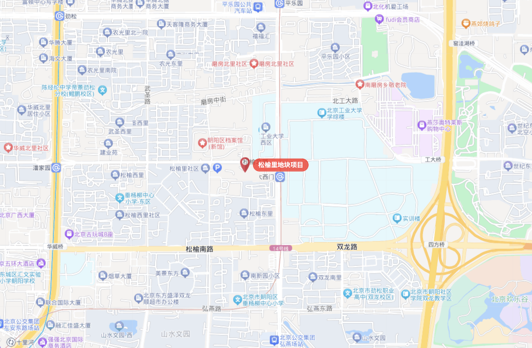 该地块位于东三环-东四环之间,紧邻地铁14号线北工大西门站,周边生活