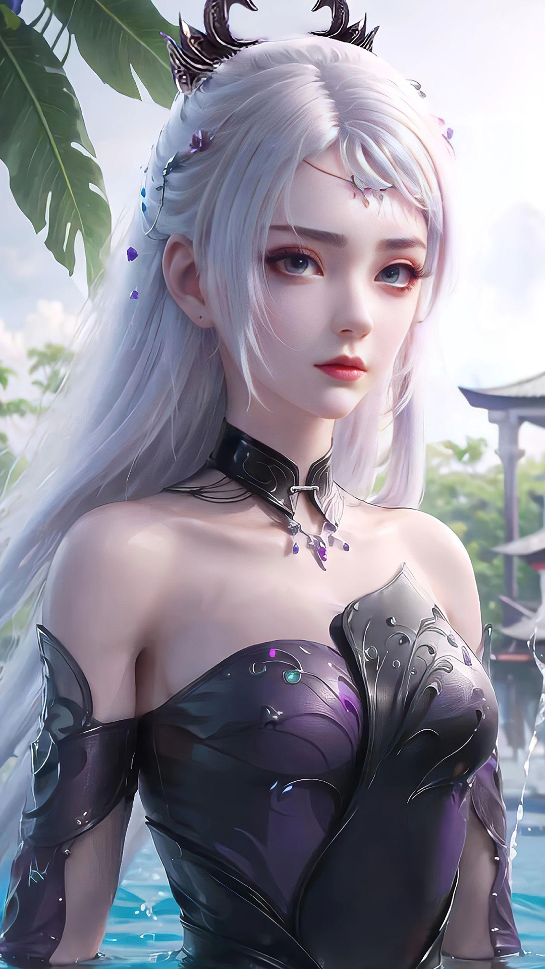 《大主宰》洛璃ai手机壁纸:银发三千,夙墨黑裙